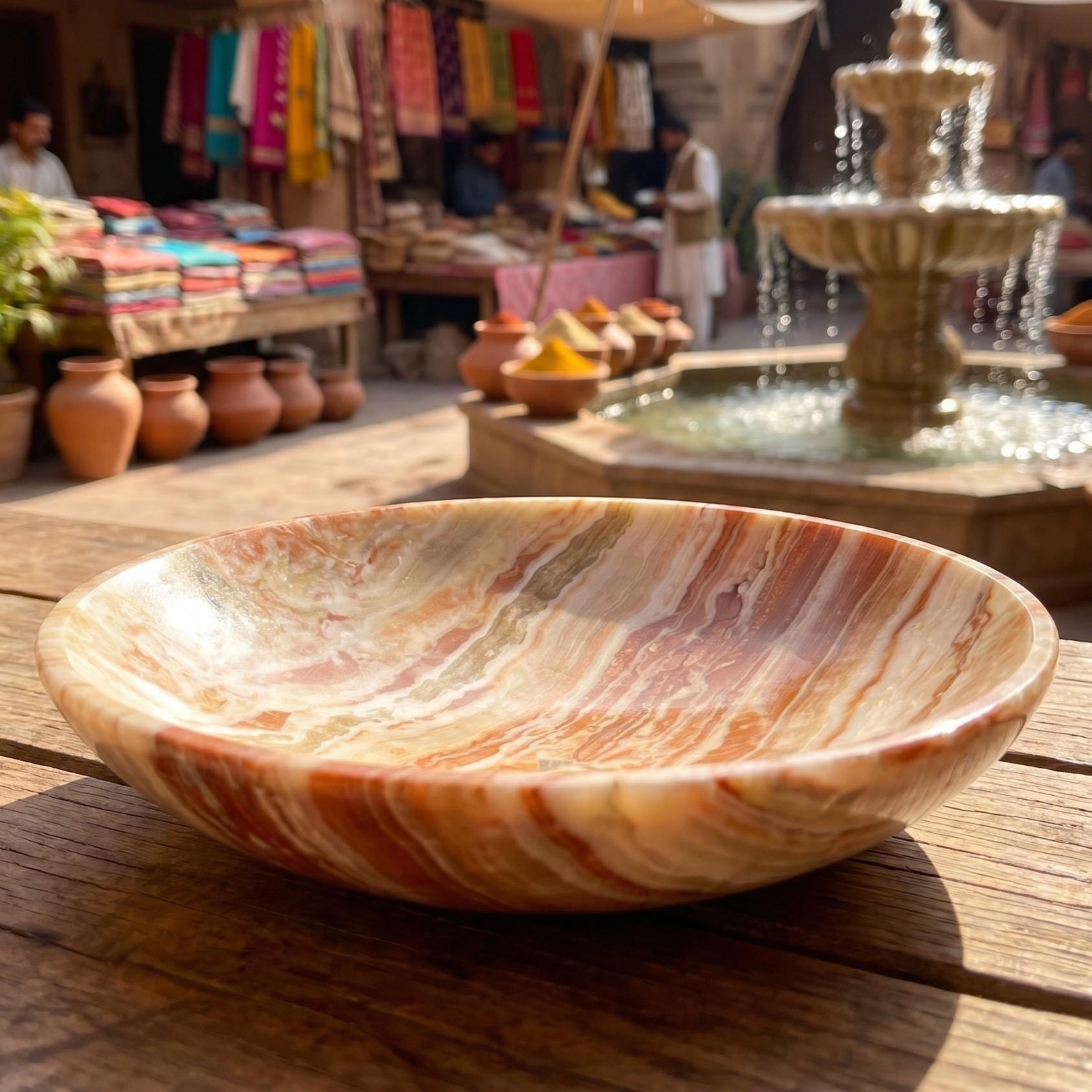 Brown Banded Calcite Stone Bowl Carving (6 Inches) Genuine Pakistan Mineral
