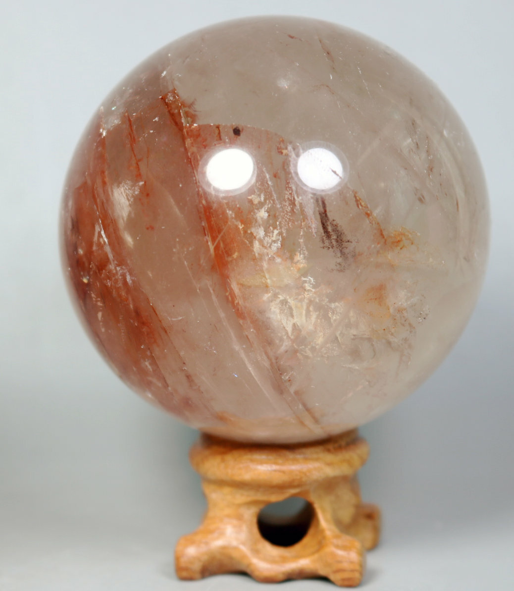 Natural RED FIRE QUARTZ Hematoid Crystal PHANTOM MULTI INCLUSIONS Sphere / Stand