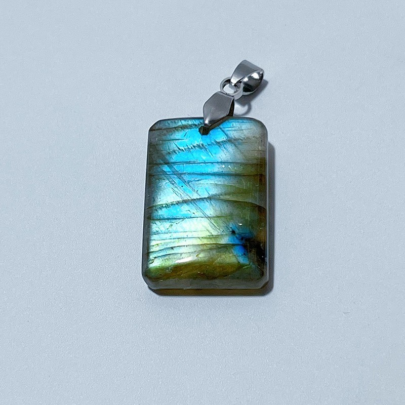 Natural Labradorite Stone Rectangle Shape Pendant Full Flash Labradorite Pendant