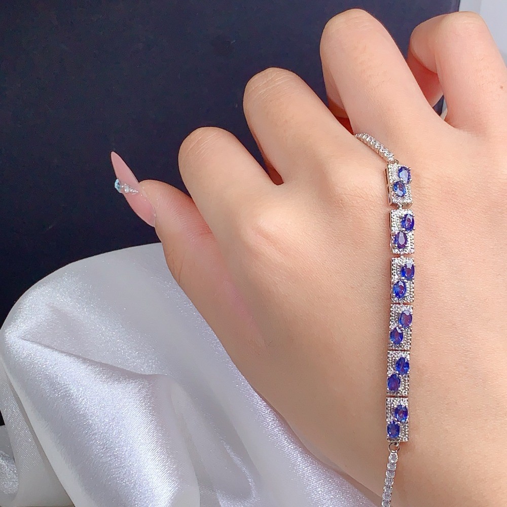 Natural Sapphire DLY bracelet Gemstone jewelry S925 Silver Plated 18K Gold Gift