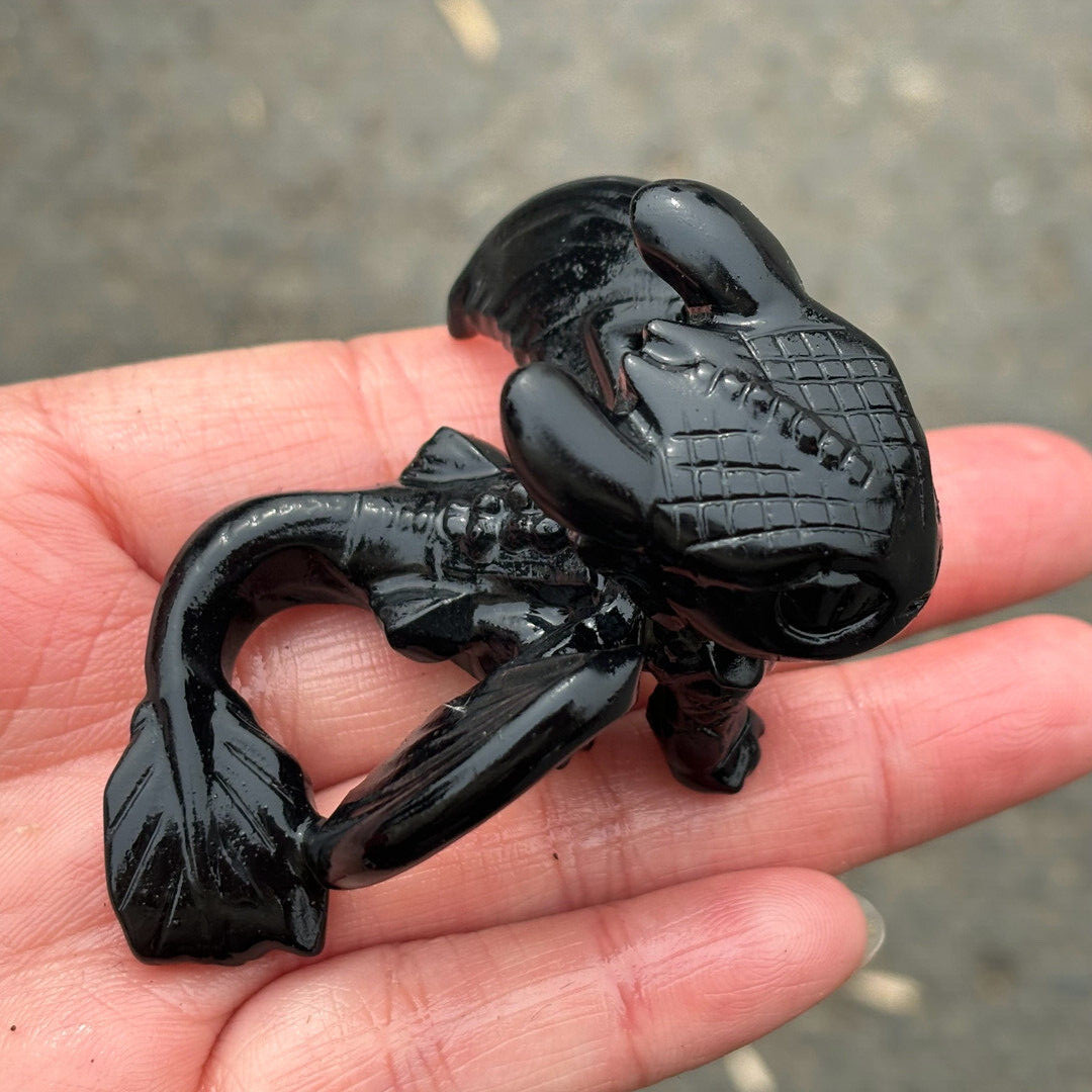 2.5″ Top Natural Obsidian Fly Dragon Skull Carved Quartz Crystal Skull Healing