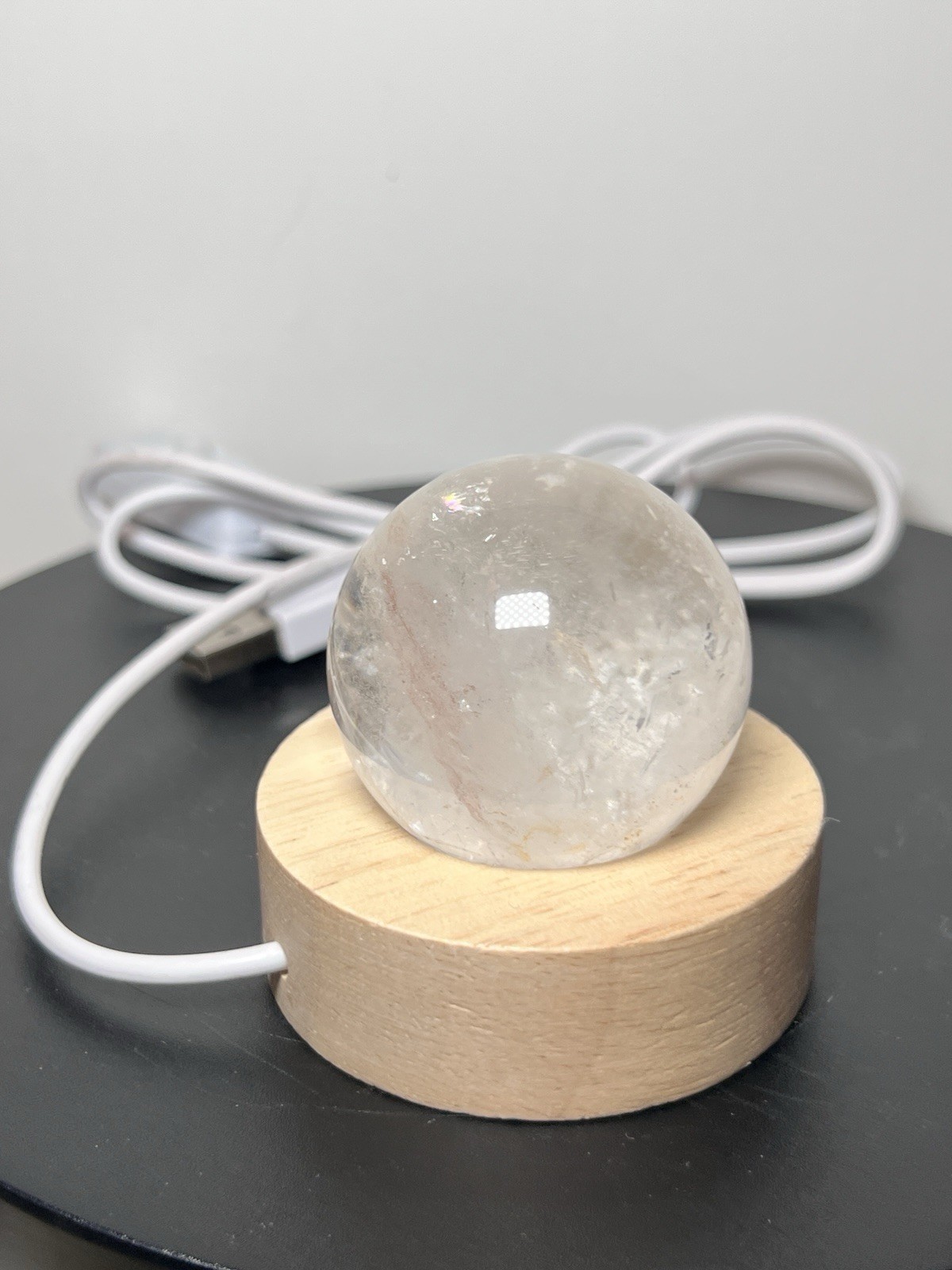 Clear Quartz Sphere W/Multicolor USB Light Holder – See pics and description