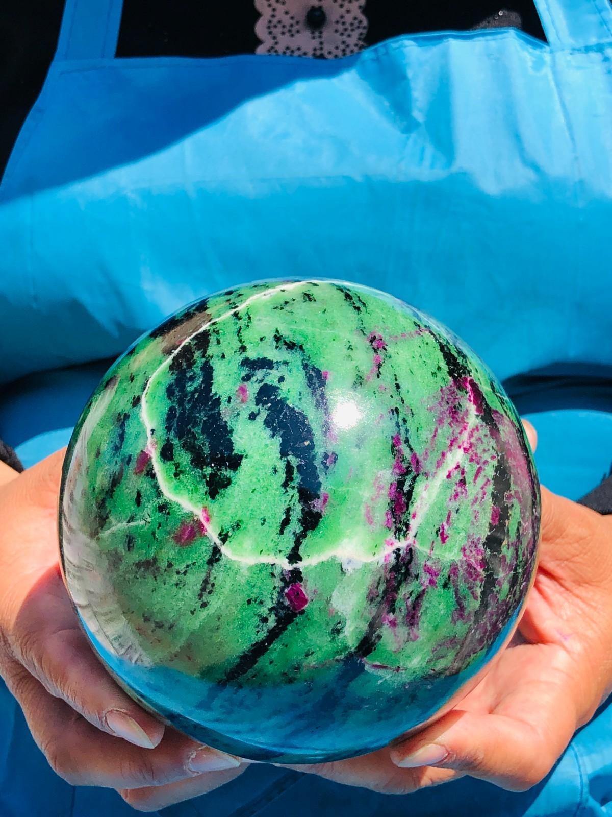 6.46 LB Large Natural Ruby Zoisite Sphere Crystal Healing Stone Specimen 5159