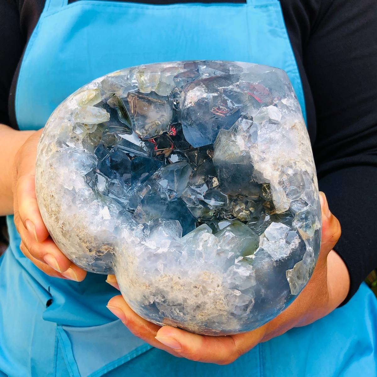 11.5LB Natural Egg Shape Blue Crystal Geode Healing Stone Mineral Specimen