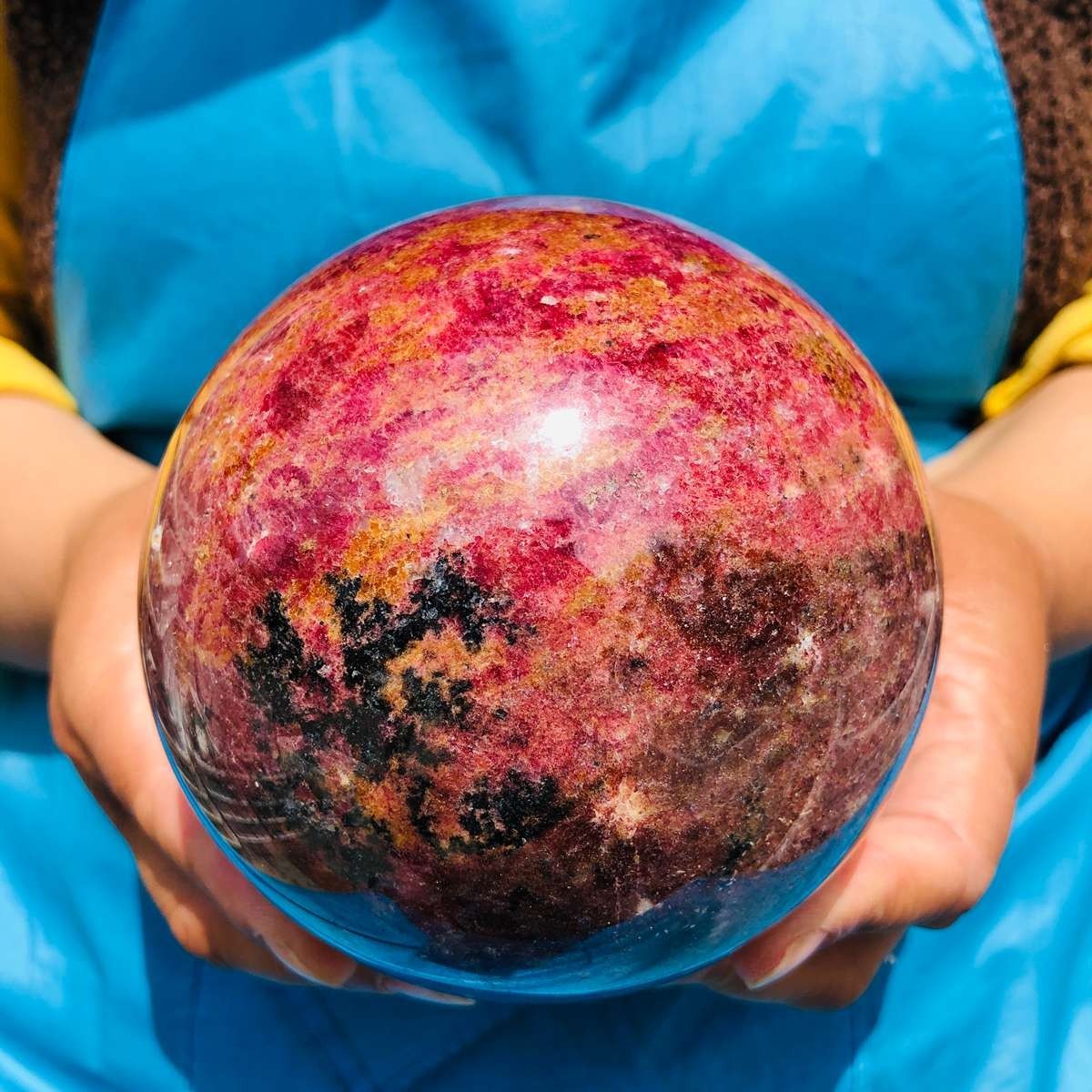 5.65 LB Natural Rhodonite Crystal Sphere Pink Black Healing Gem Stone 4781