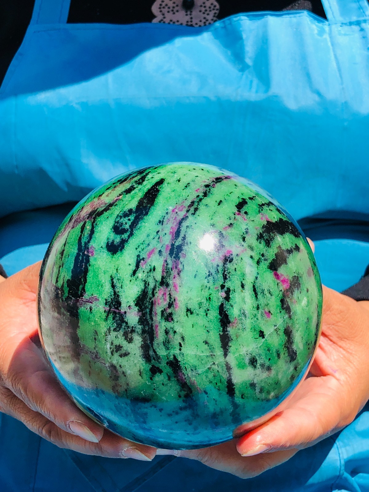 6.46 LB Large Natural Ruby Zoisite Sphere Crystal Healing Stone Specimen 5159