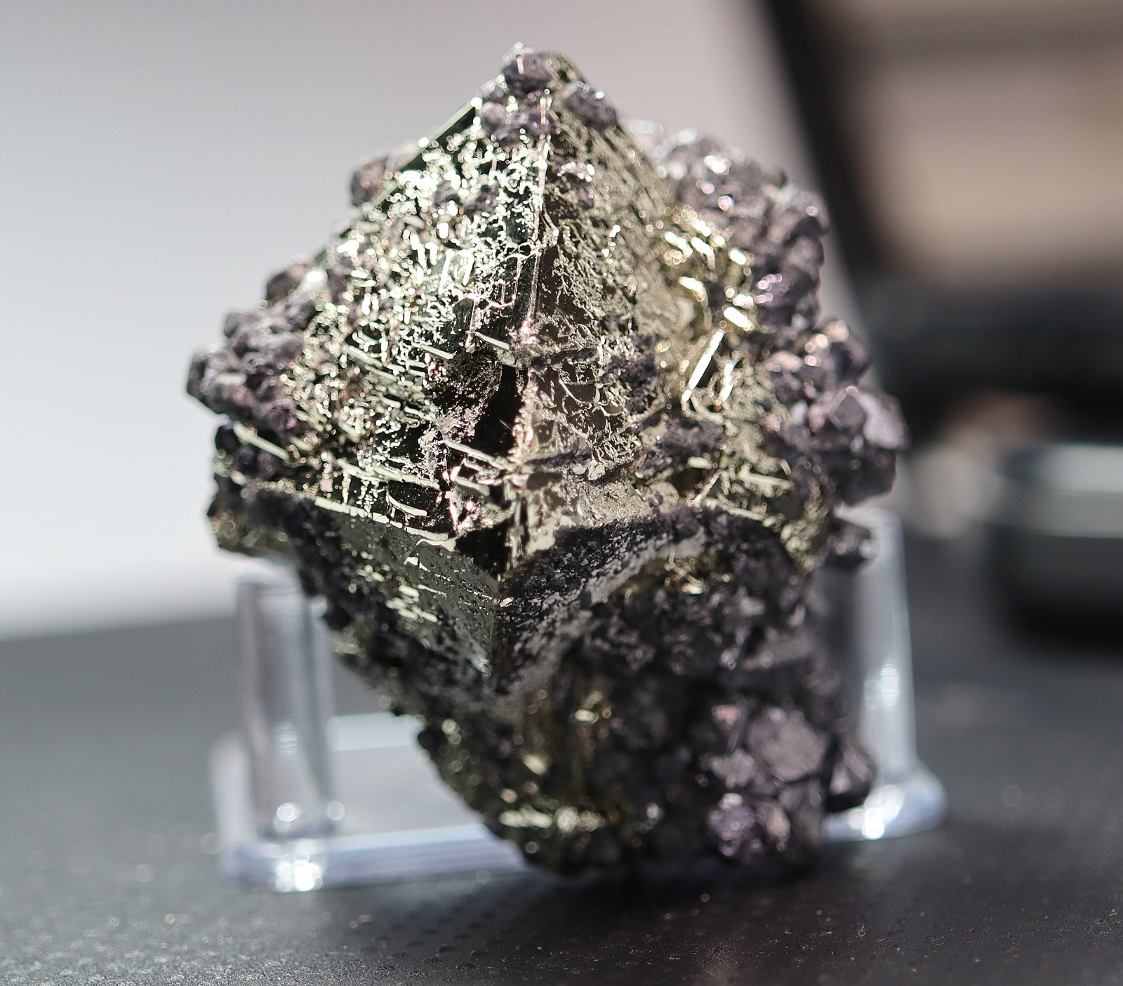 A perfect octahedron of pyrite with galena. No damage Huanzala mine Ancash, Peru