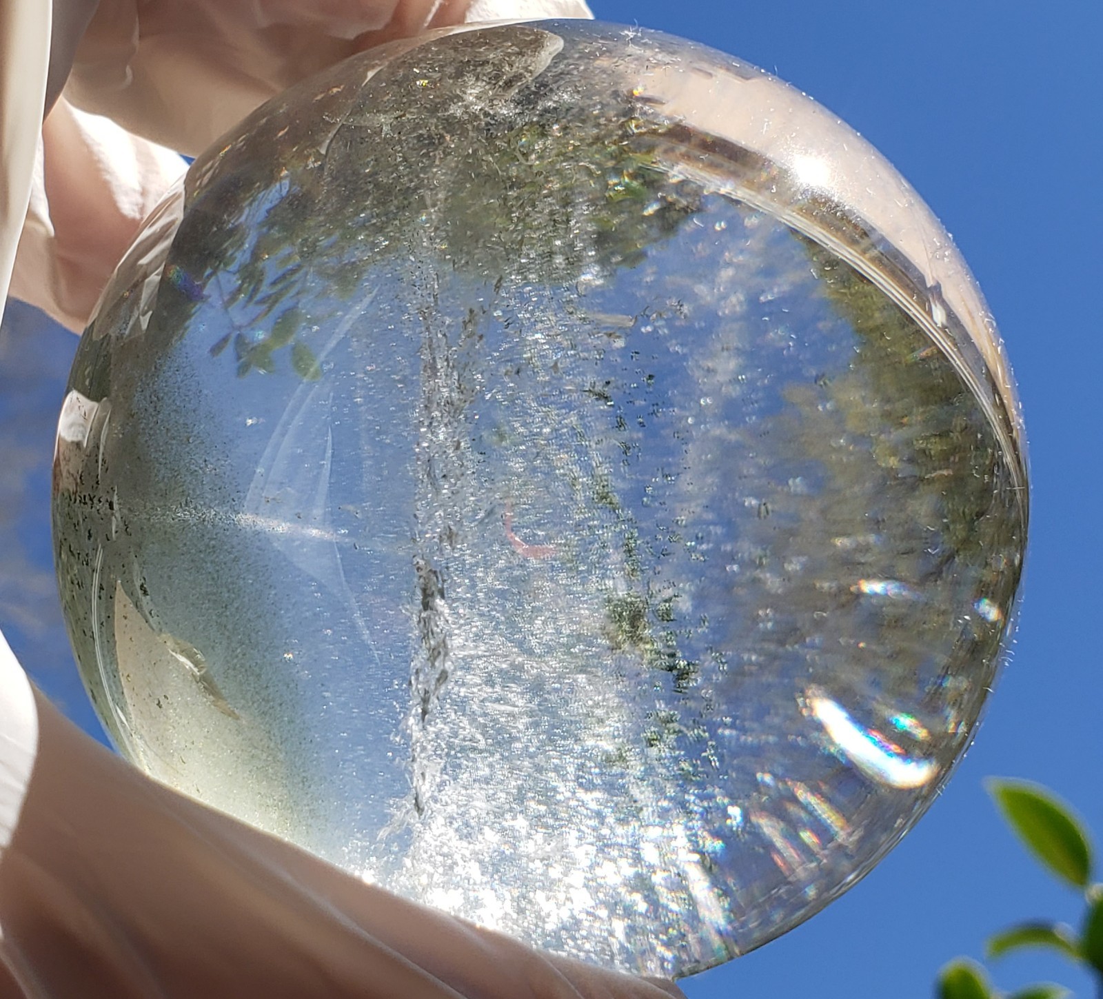 3″ Clear Green Garden Quartz Crystal Sphere Orb Ball Rainbows, 612g or 1.3 lbs