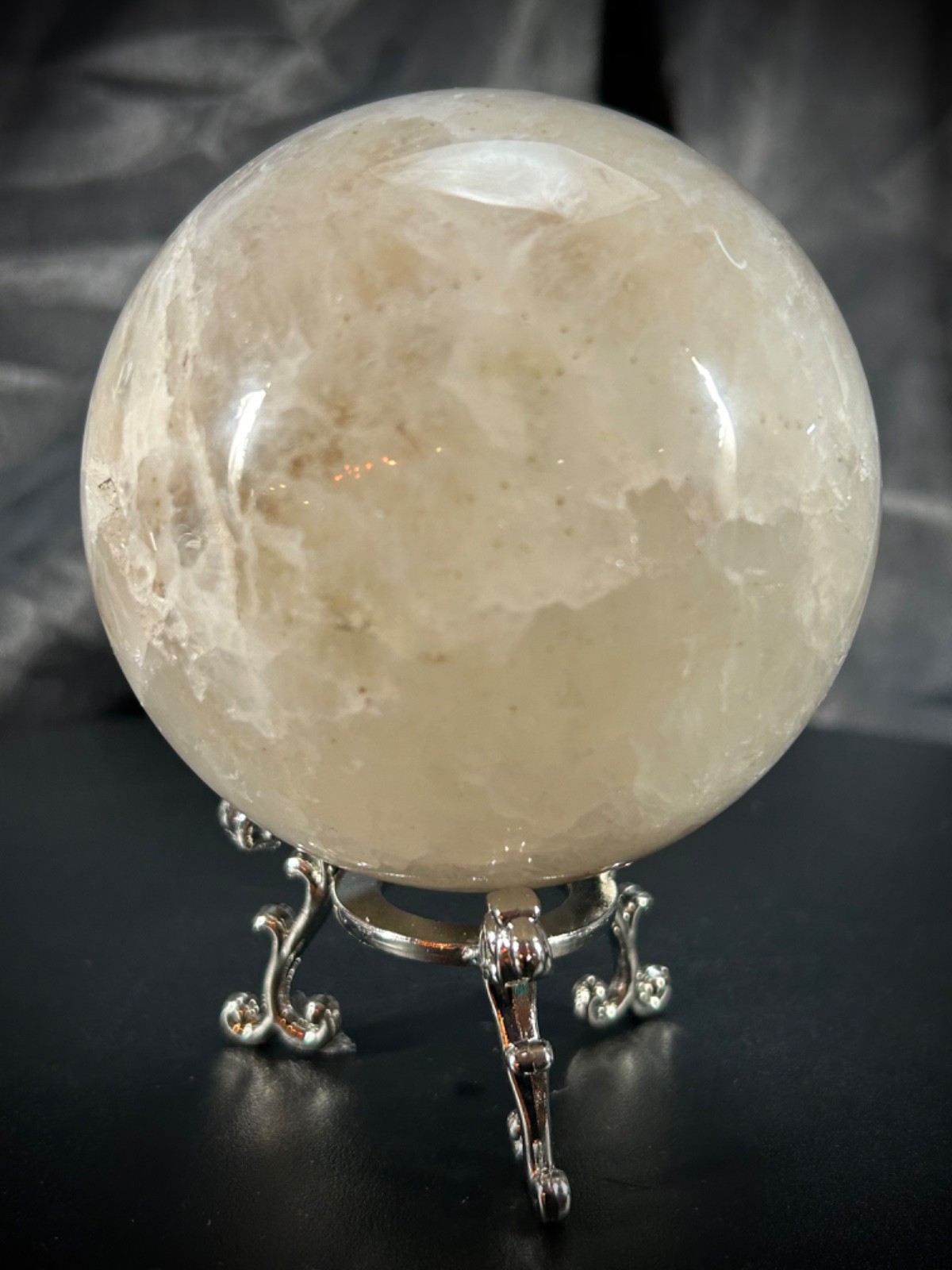 3″ Milky Lodolite Quartz Sphere With Metal Stand 1lb 6.1oz (626 grams) Druzy