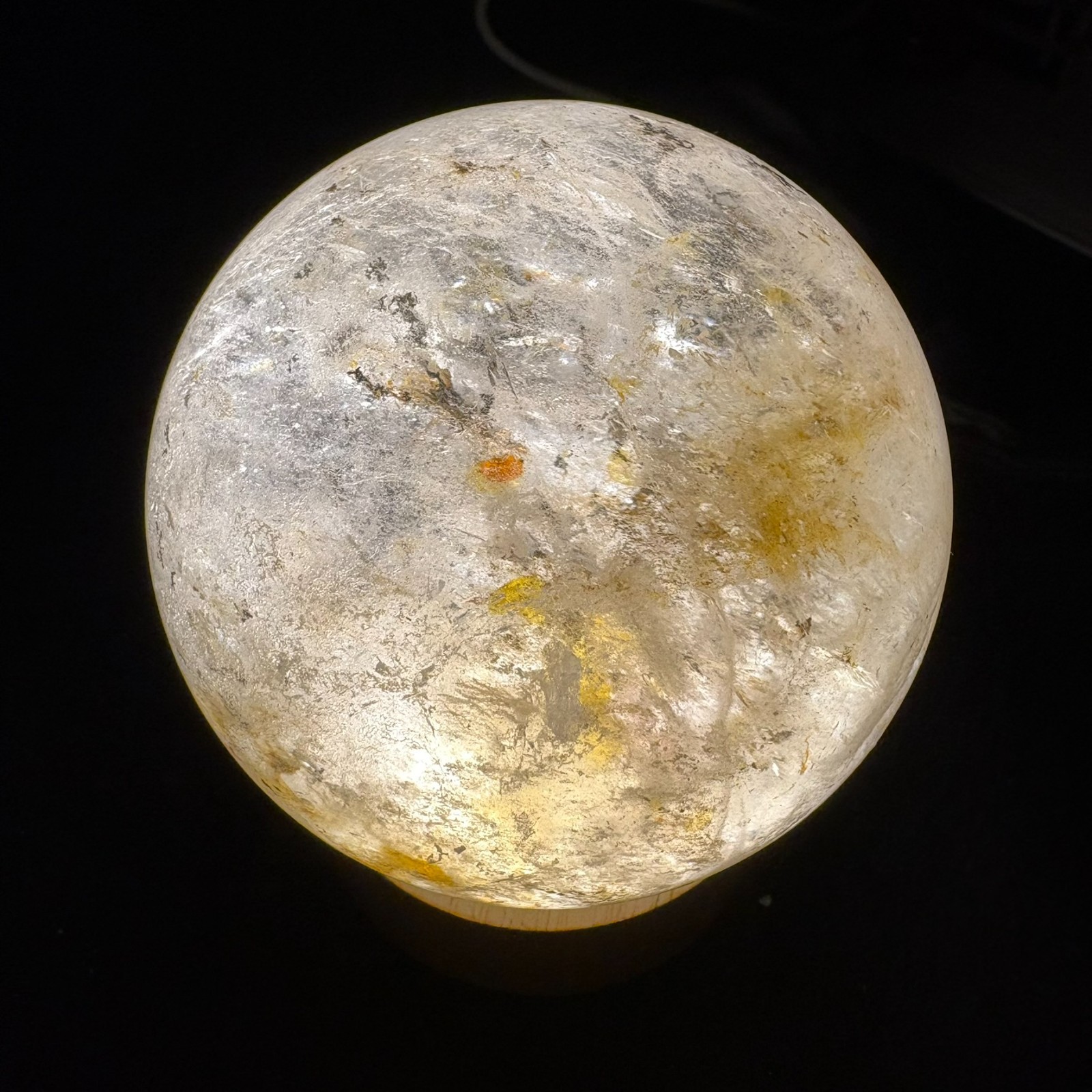 79mm Large Quartz Ball Natural Crystal Sphere w/ USB Light Stand Decoration