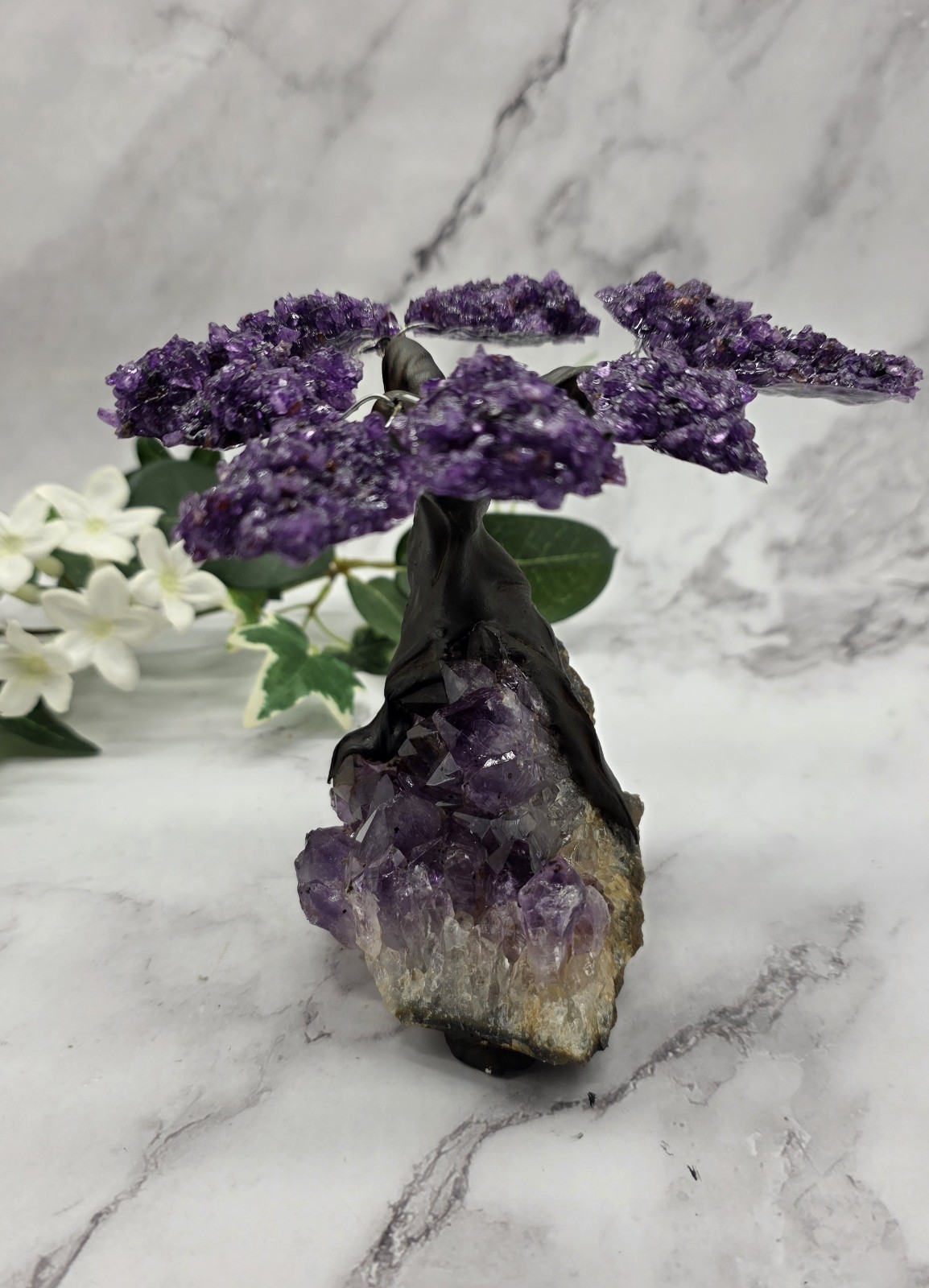 Amethyst Cluster Geode Sculpture Natural Amethyst Bonsai Money Tree Handcrafted