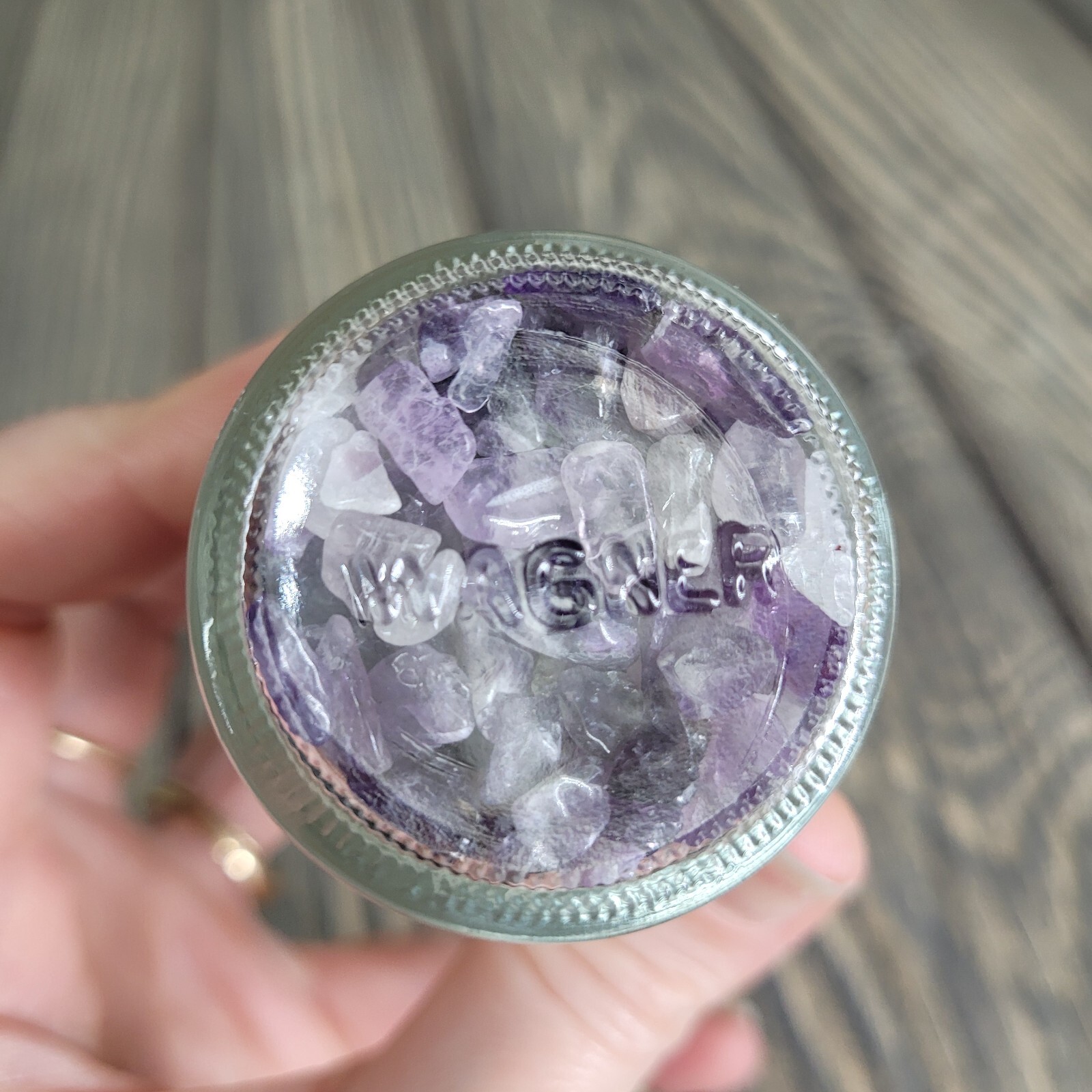 Amethyst & Citrine 4oz Vintage Apothecary Glass Jar of Crystal Tumbles Wagner