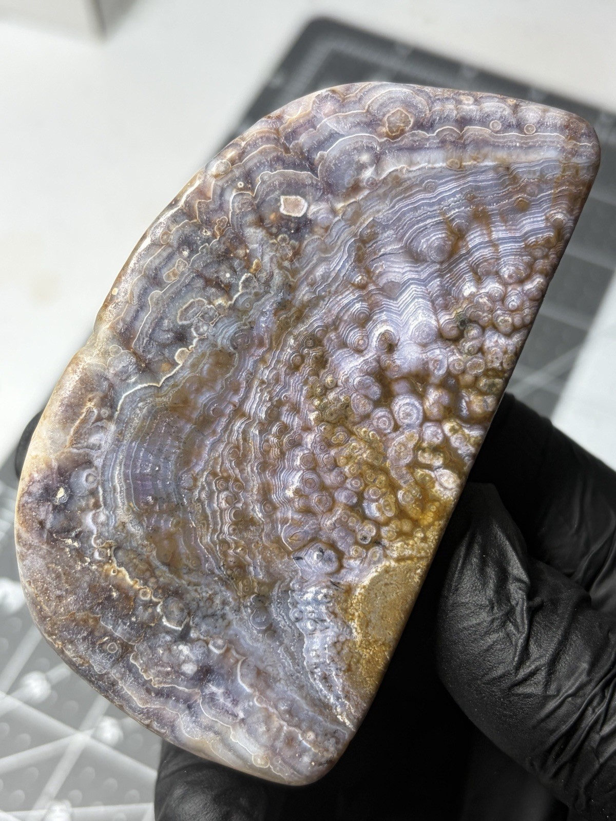 Rare Luna Agate Standing Free Form Hand Made Polished Specimen Purple Orbs