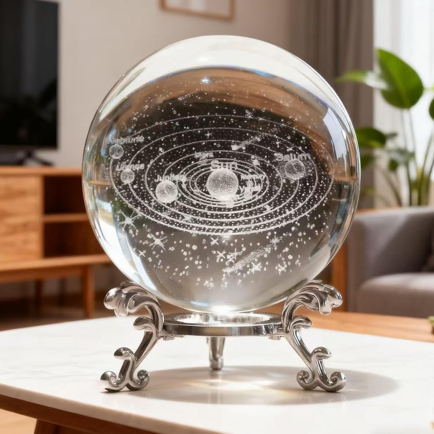 3D Solar System Crystal Ball with Stand 60Mm Laser Engraved Glass Sphere Planet