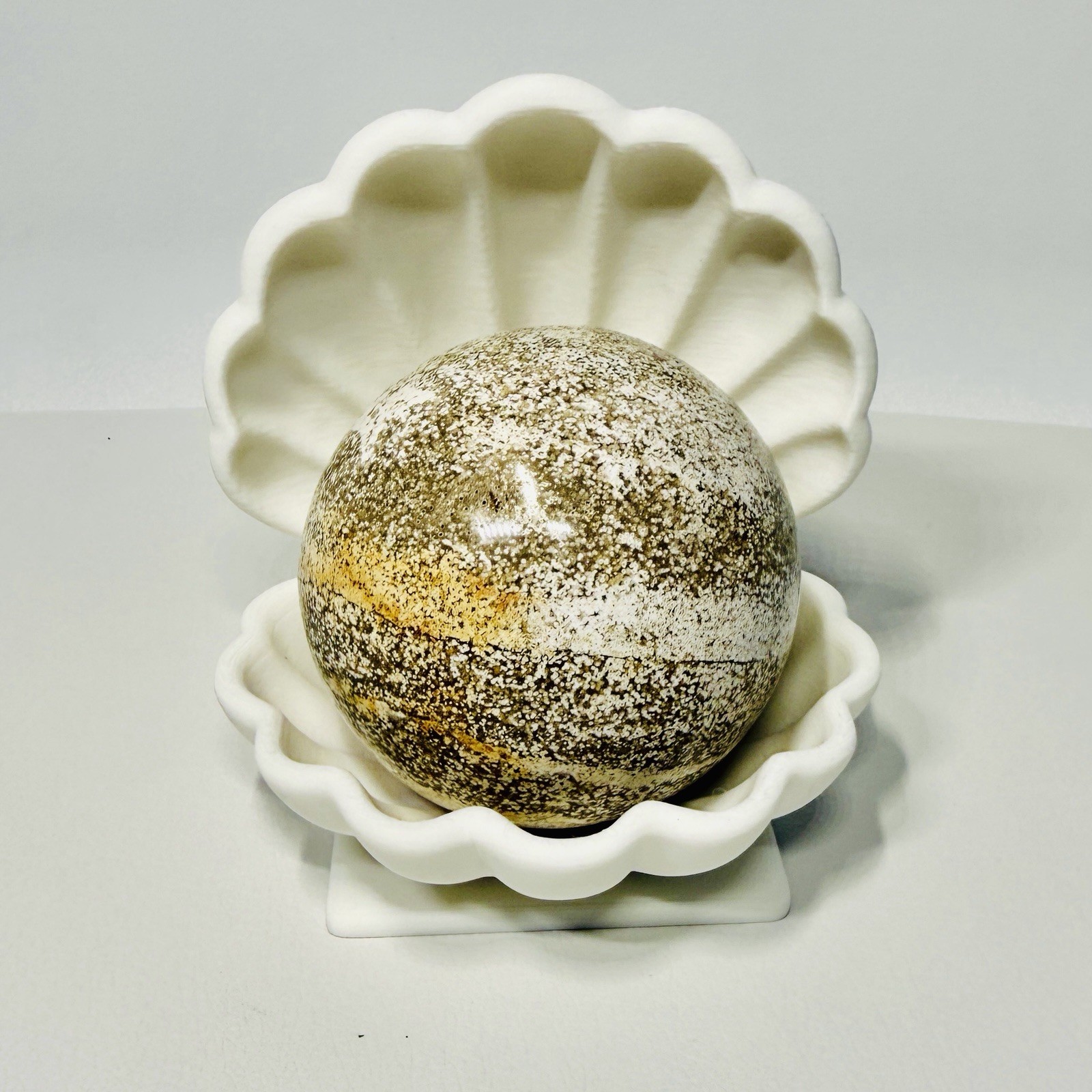 Mystery Jasper Crystal Ball with White Venus Clam Display Stand – No Selection