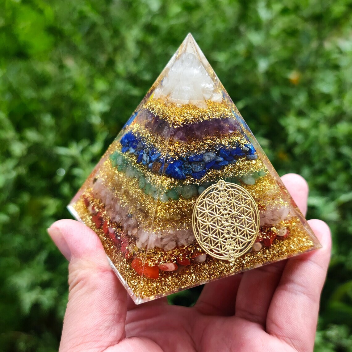 7 Chakra Orgone Pyramid Natural Gemstone Orgonite Pyramid Home Decoration