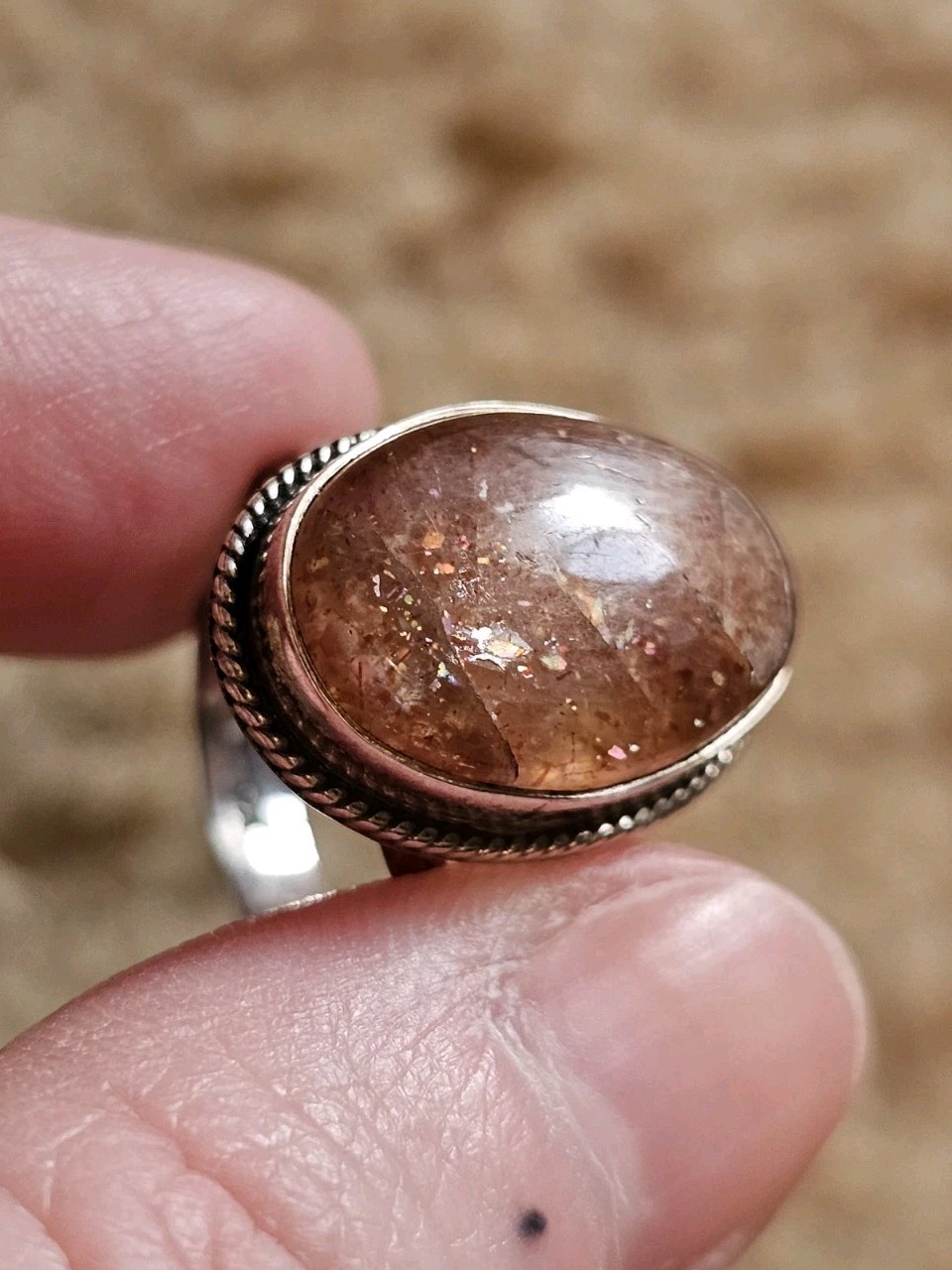 Sunstone Ring, Size 6.75, Crystals & Stones, Mineral Specimen, Metaphysical