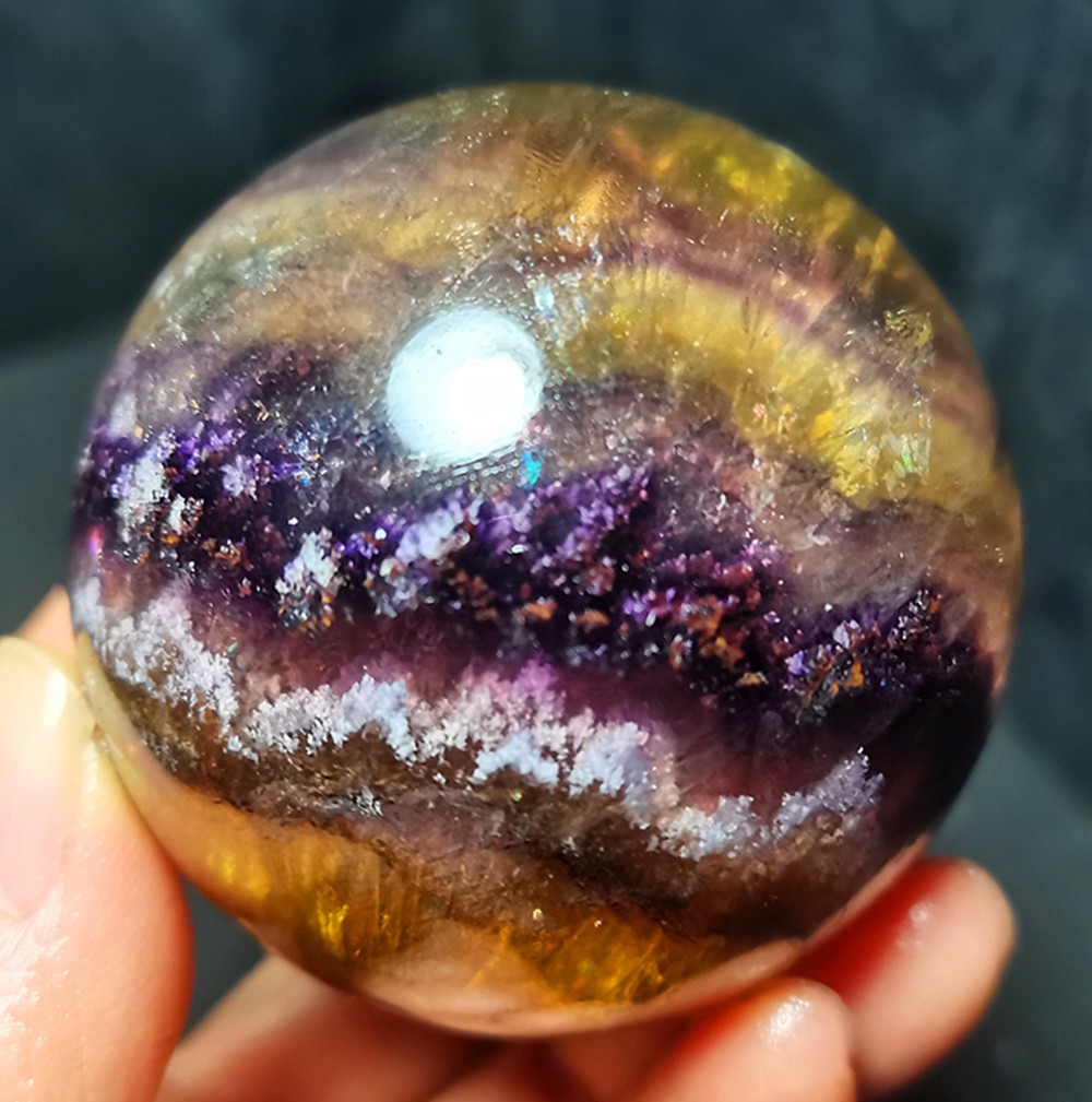 TOP 368g 60mm Natural Colorful Super Seven Fluorite Sphere Ball Healing WD2119