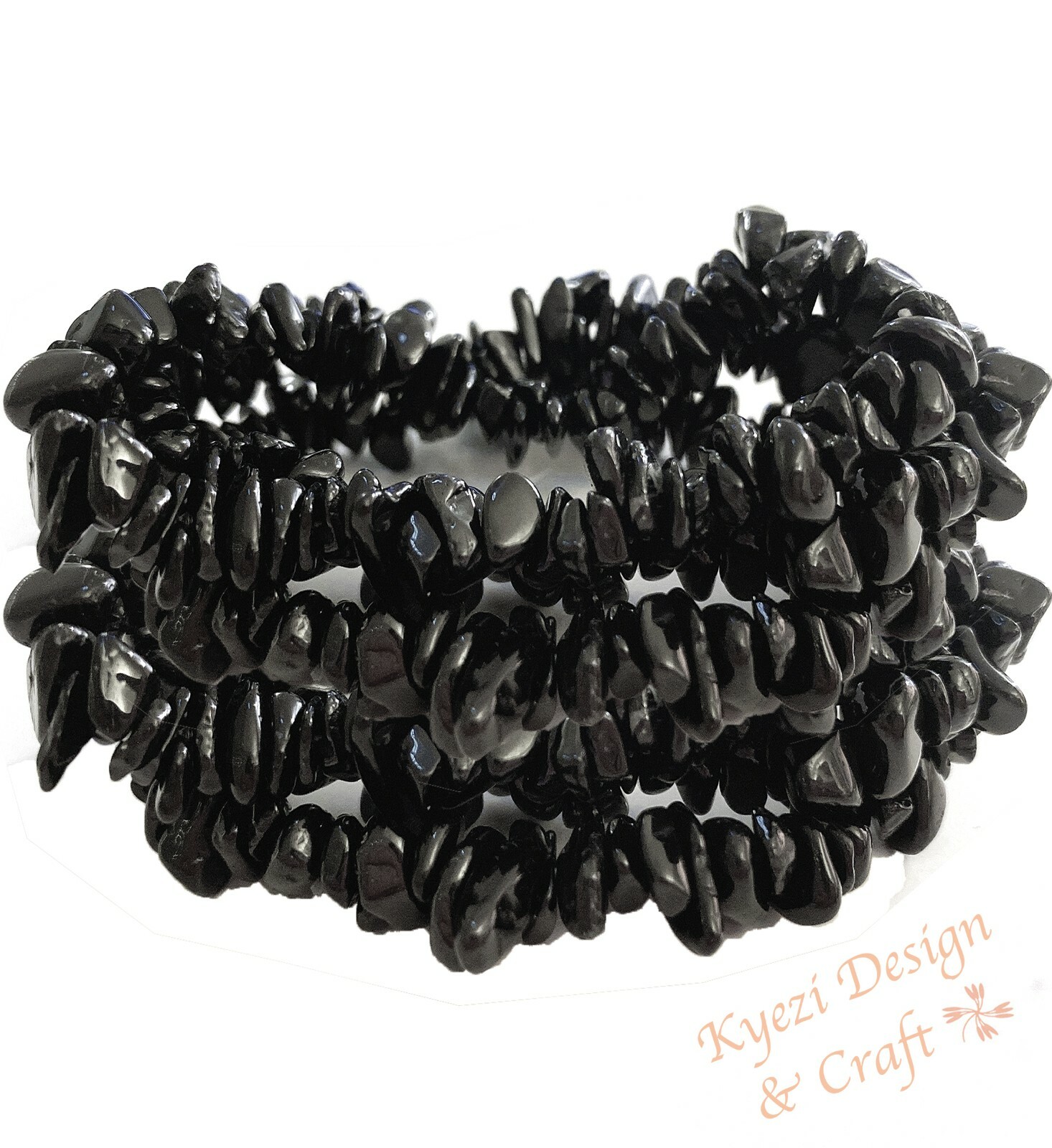 Black Tourmaline Natural Crystal Gemstone Chip Stretchy Chakras Jewelry Bracelet
