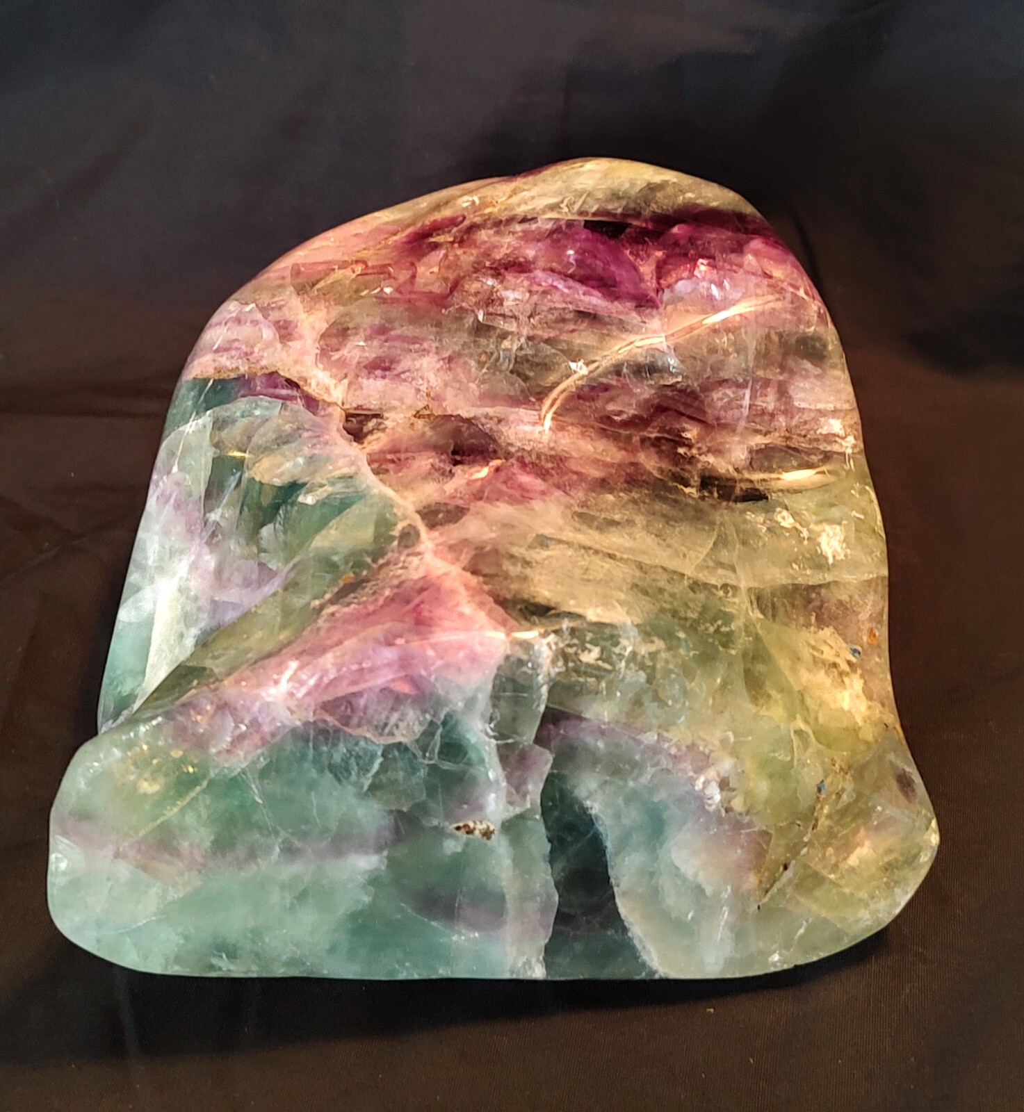 7 LB. Polished GREEN & PURPLE Fluorite Crystal Paperweight Freeform Rock Mineral
