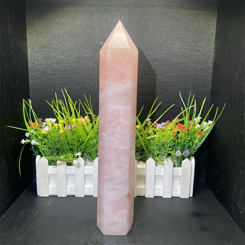3.2LB 11.8″ Natural Rose Quartz Obelisk Crystal Quartz Mineral Tower healing