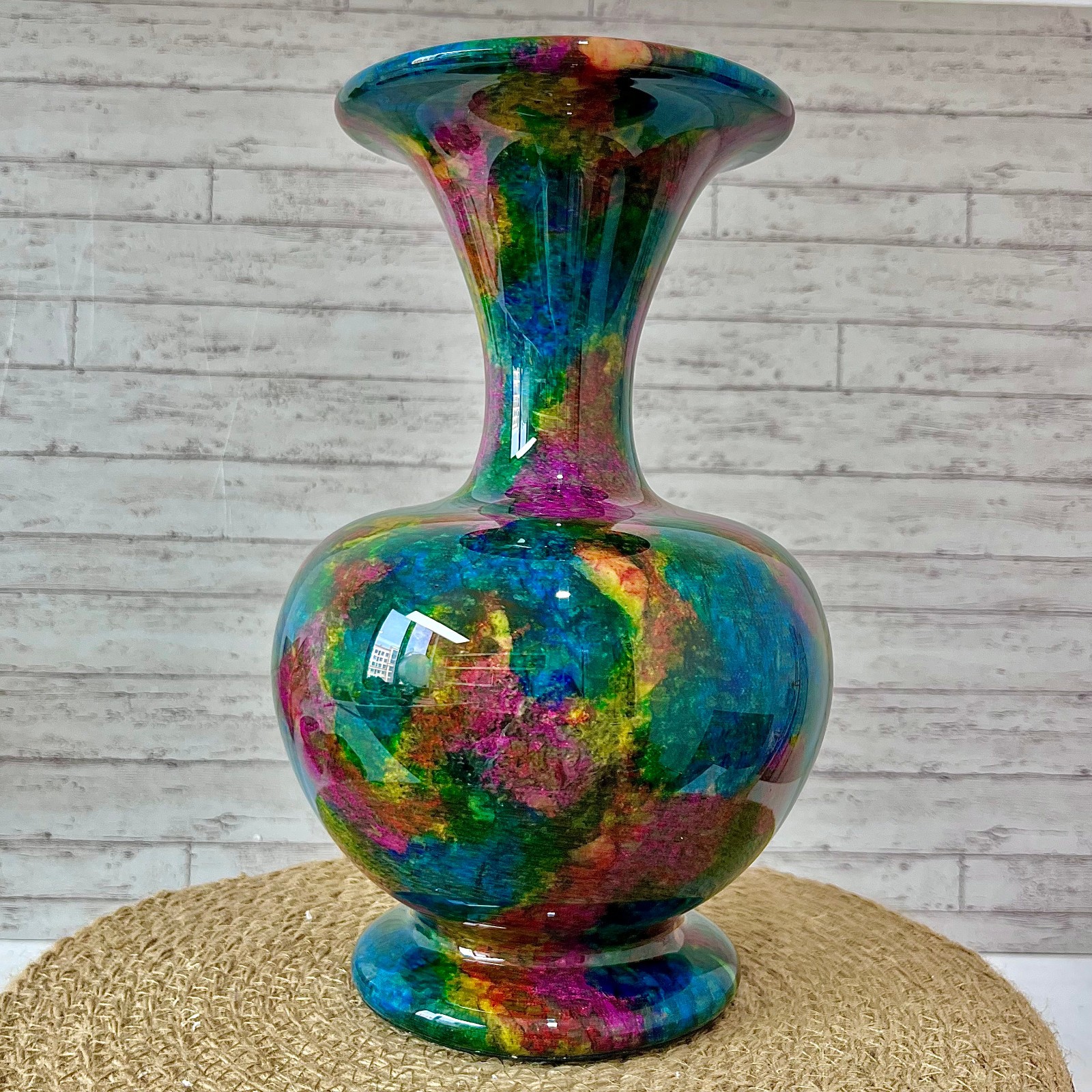 Natural Seven Color Jade Crystal Vase Serpentine Polished Art 5.7 lb