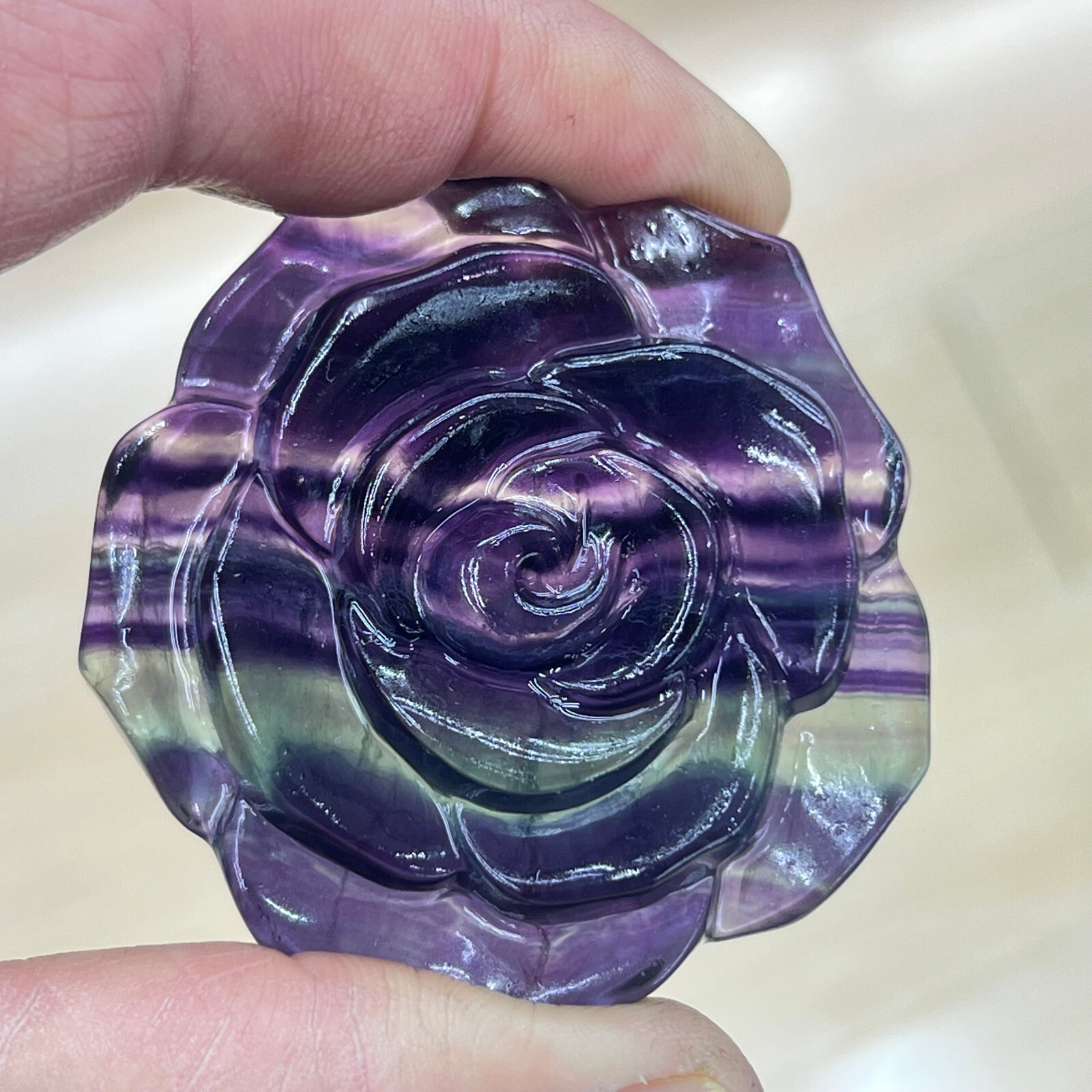 2″+Natural Colorful fluor Quartz Hand Carved flower skull Crystal Healing 1pc