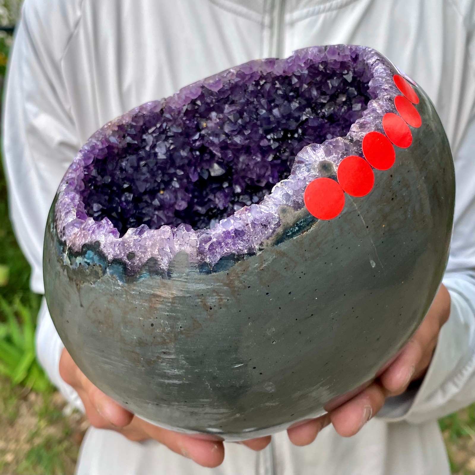 5.48LB High quality Natural Amethyst geode quartz crystal Dinosaur egg healing