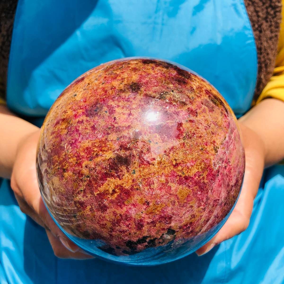 7.67LB Natural Rhodonite Crystal Sphere Pink Black Healing Gem Stone 4791