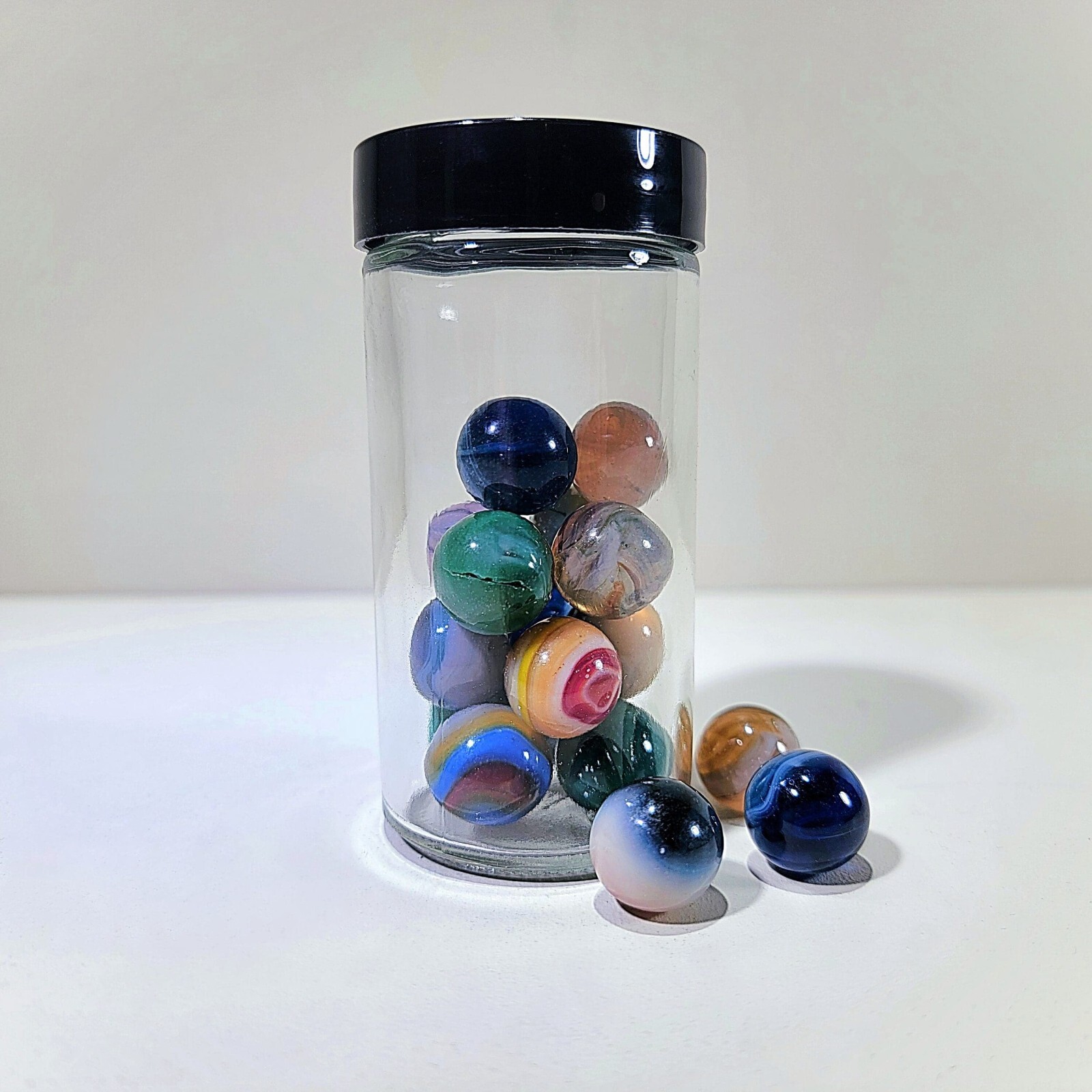 Uranium Glass Marbles, Curio Jar, Multicolor Vaseline Glass Marbles