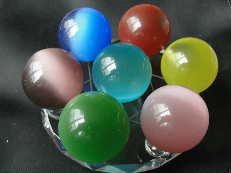 7 star plate Asian Quartz Cat Eye Crystal Healing Ball Sphere 40MM*7PCS+Stand