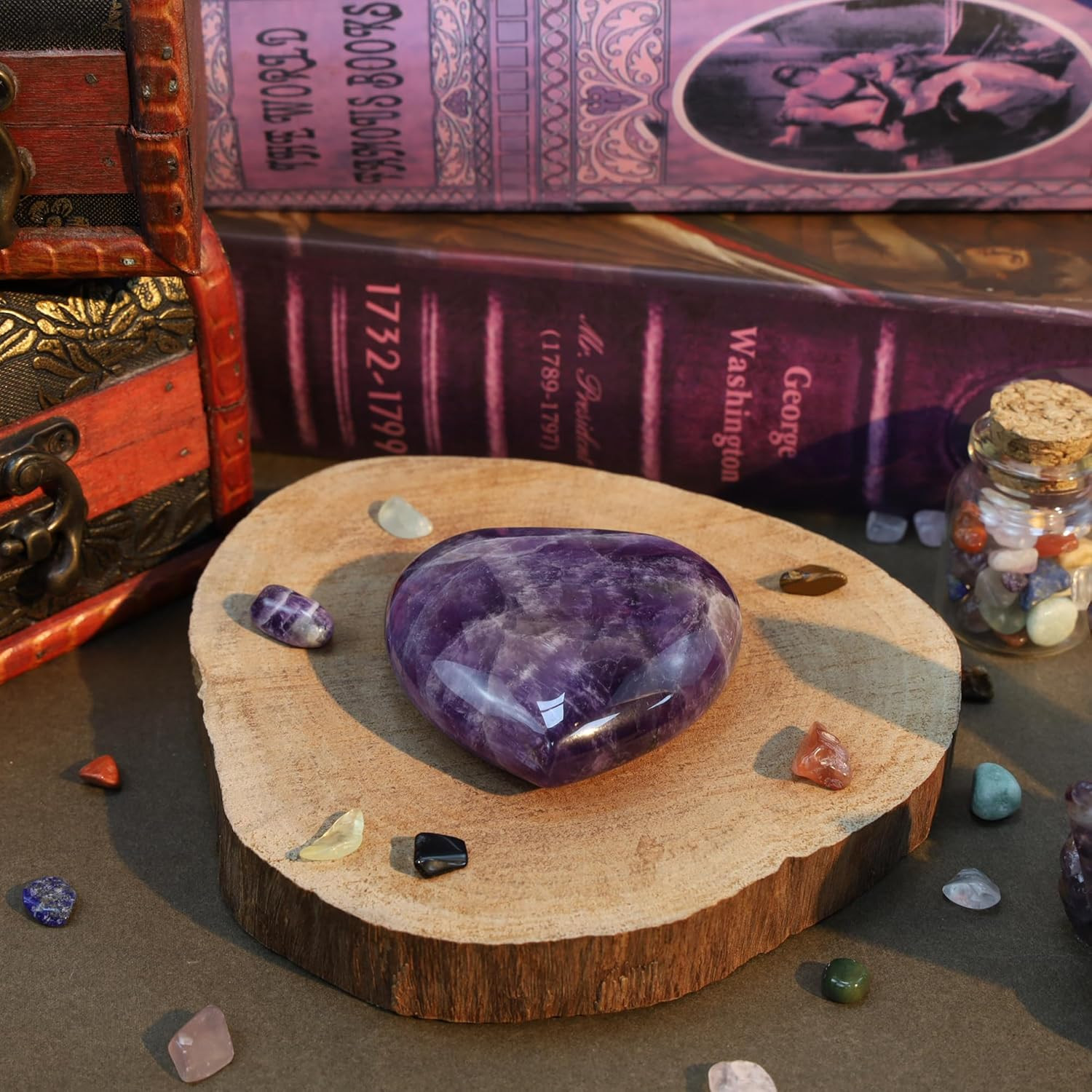 60 Mm Amethyst Crystal Rock Large Heart Stone Healing Crystals Gifts for Women N