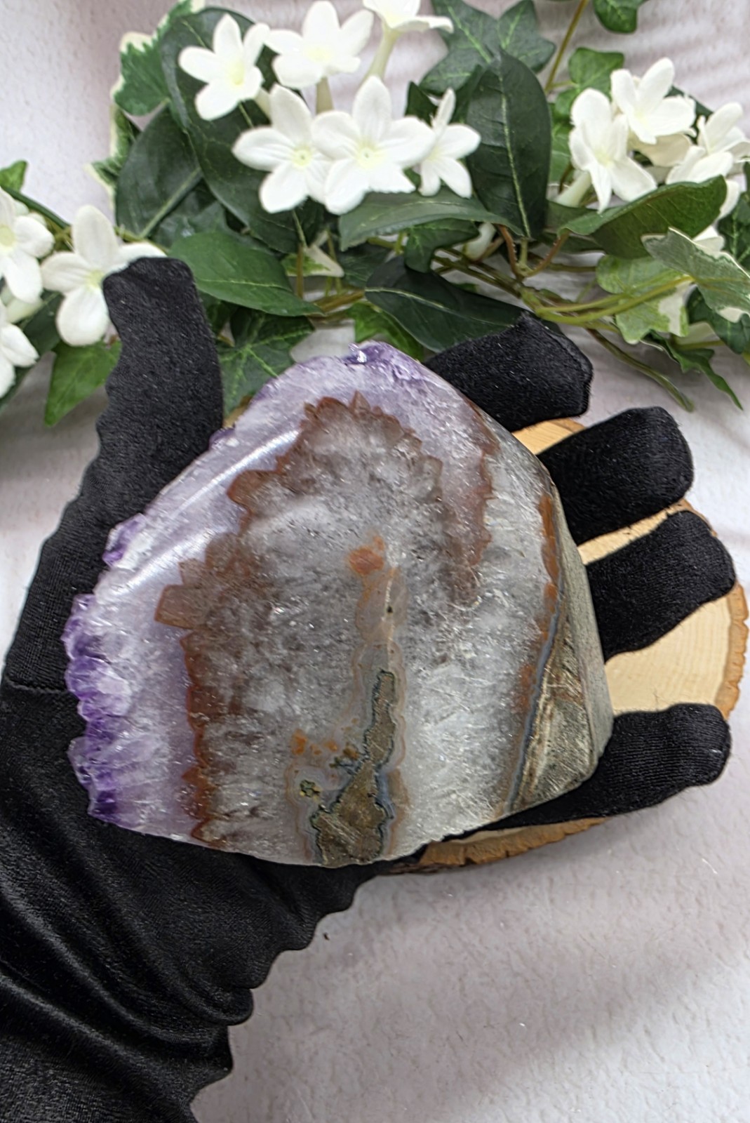 Natural Uruguay Amethyst Geode Purple Crystal with Agate Banding Free Standing