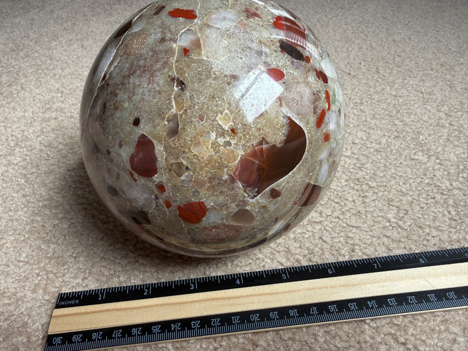 8.75lb Michigan Puddingstone Pudding Stone 5 1/2″ custom made beautiful SPHERE
