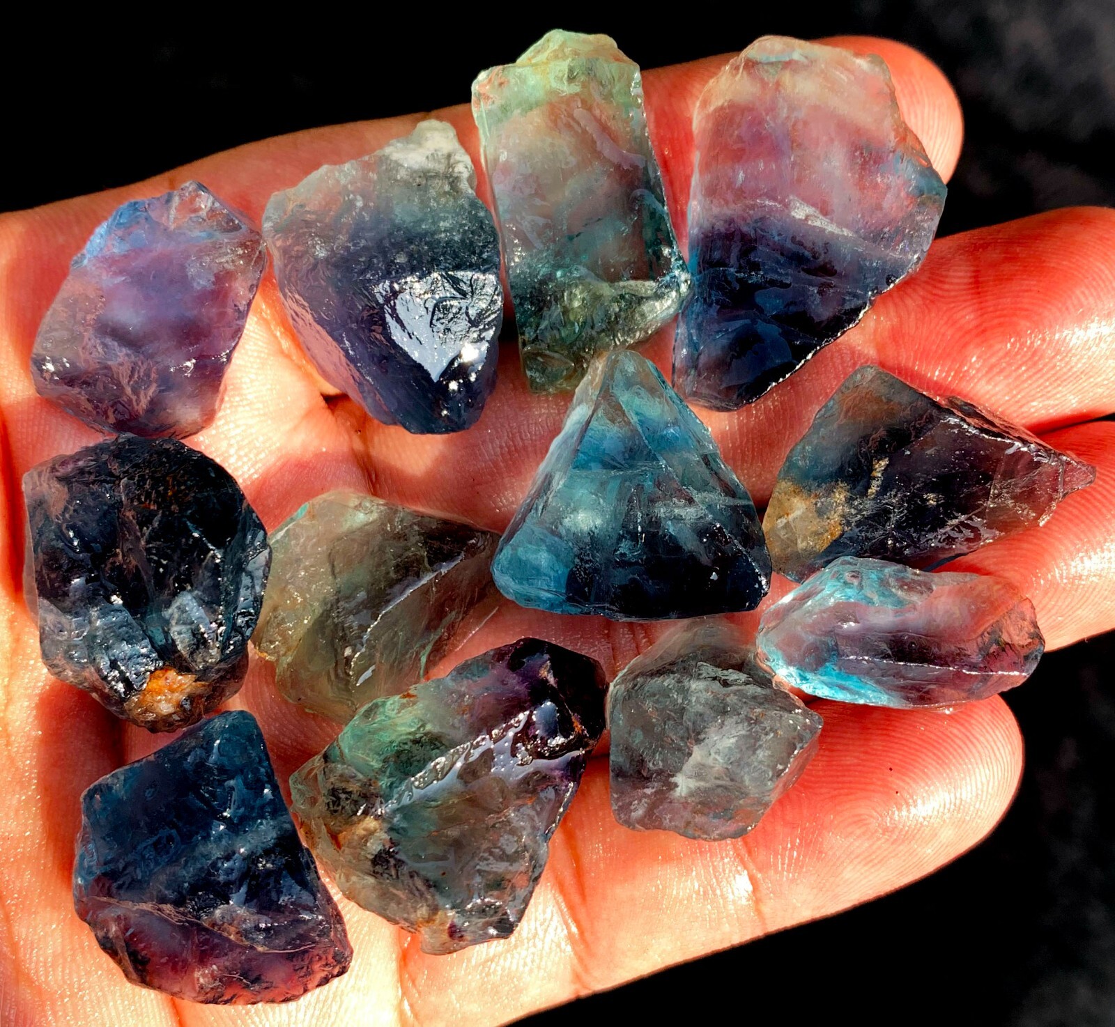 87g 12PC TOP! Natural Fantastic Blue Fluorite Crystal Specimen ic012