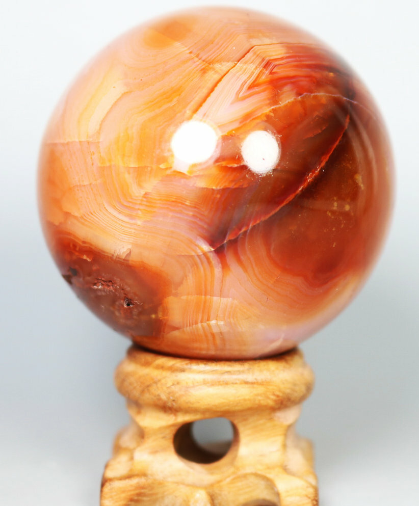 180g Natural Colorful Red Orange Carnelian Agate Geode Crystal Sphere Ball Stand