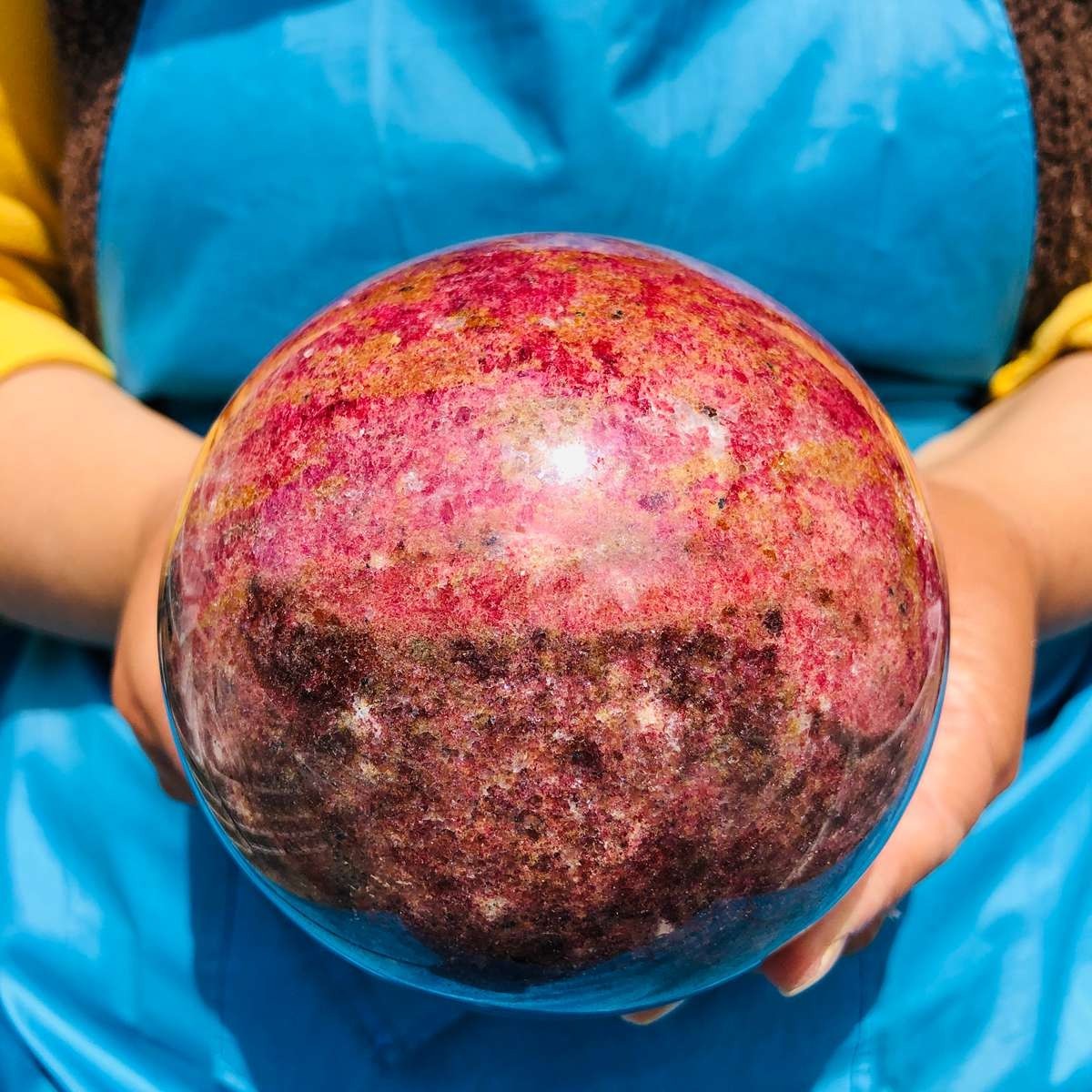 5.65 LB Natural Rhodonite Crystal Sphere Pink Black Healing Gem Stone 4781