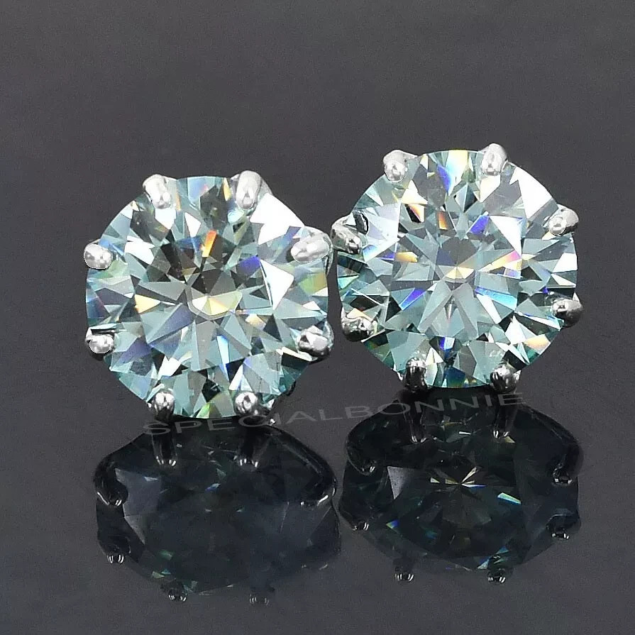 16.00 Ct Blue Diamond Earrings 13mm VVS1 Round Cut 925 Silver HPHT Studs
