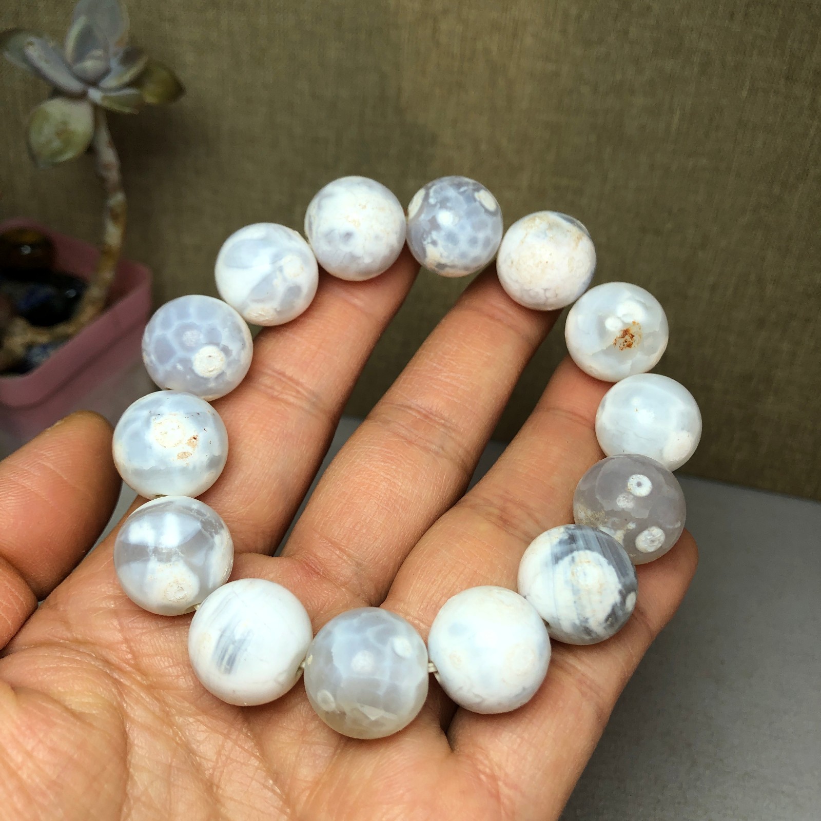 1pcs wholesale Natural sakura rough Crystal chain beads bracelet 15-16mm A2792