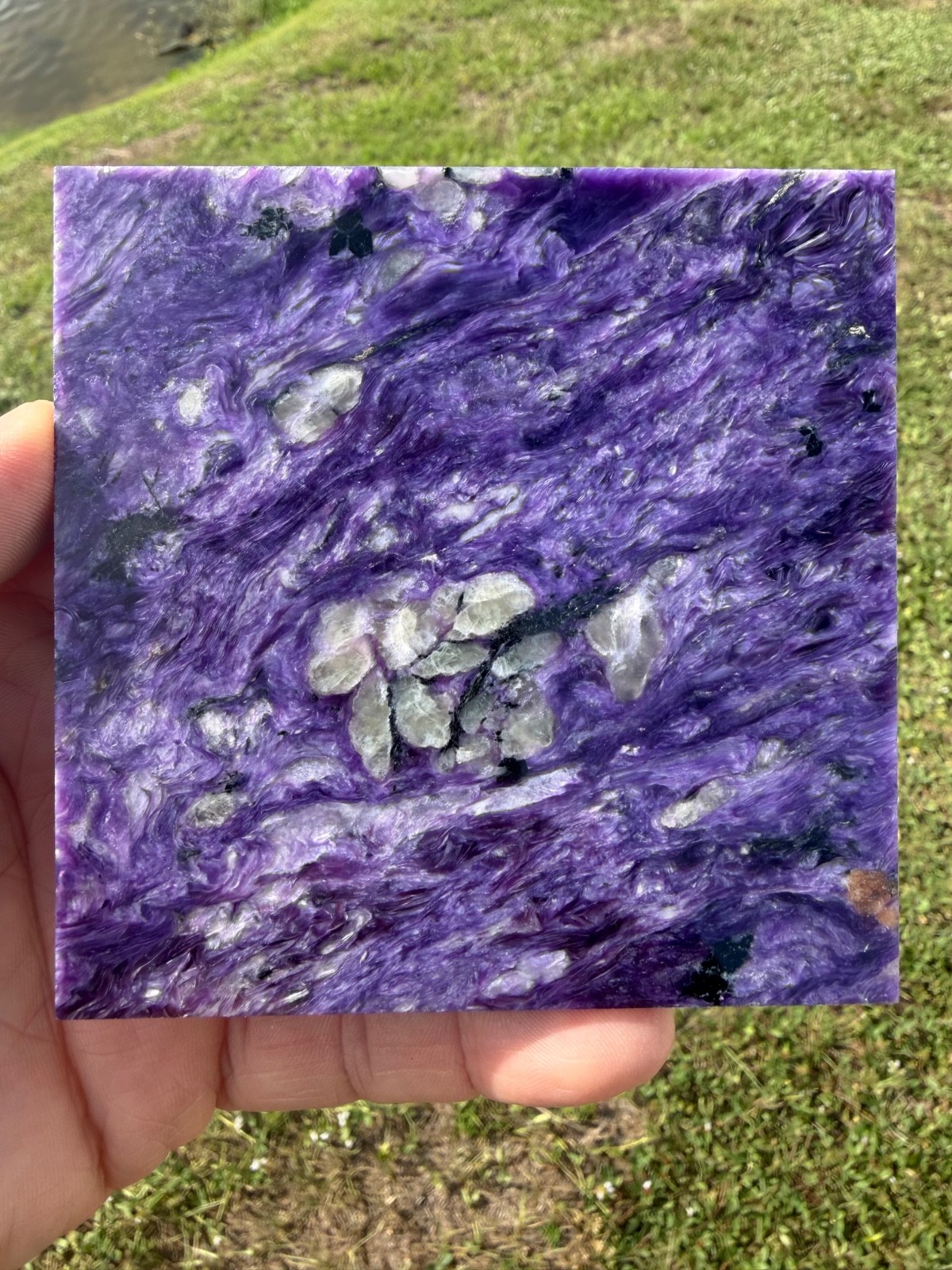 Beautiful Charoite Polished Gemstone Tile 4″ 257 Grams