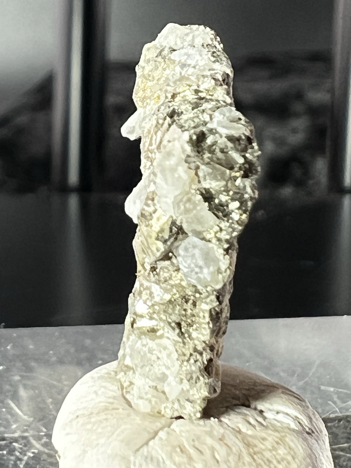 Marcasite on Calcite, Thumbnail Specimen – Solat Mine, Taxco, Mexico
