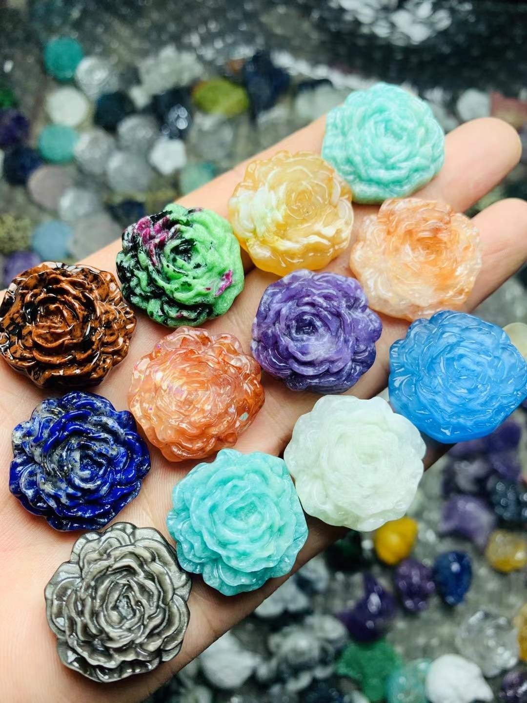 5pc Natural Mixed Quartz Carved Crystal Flower Skull Reiki Healing Decor Gift