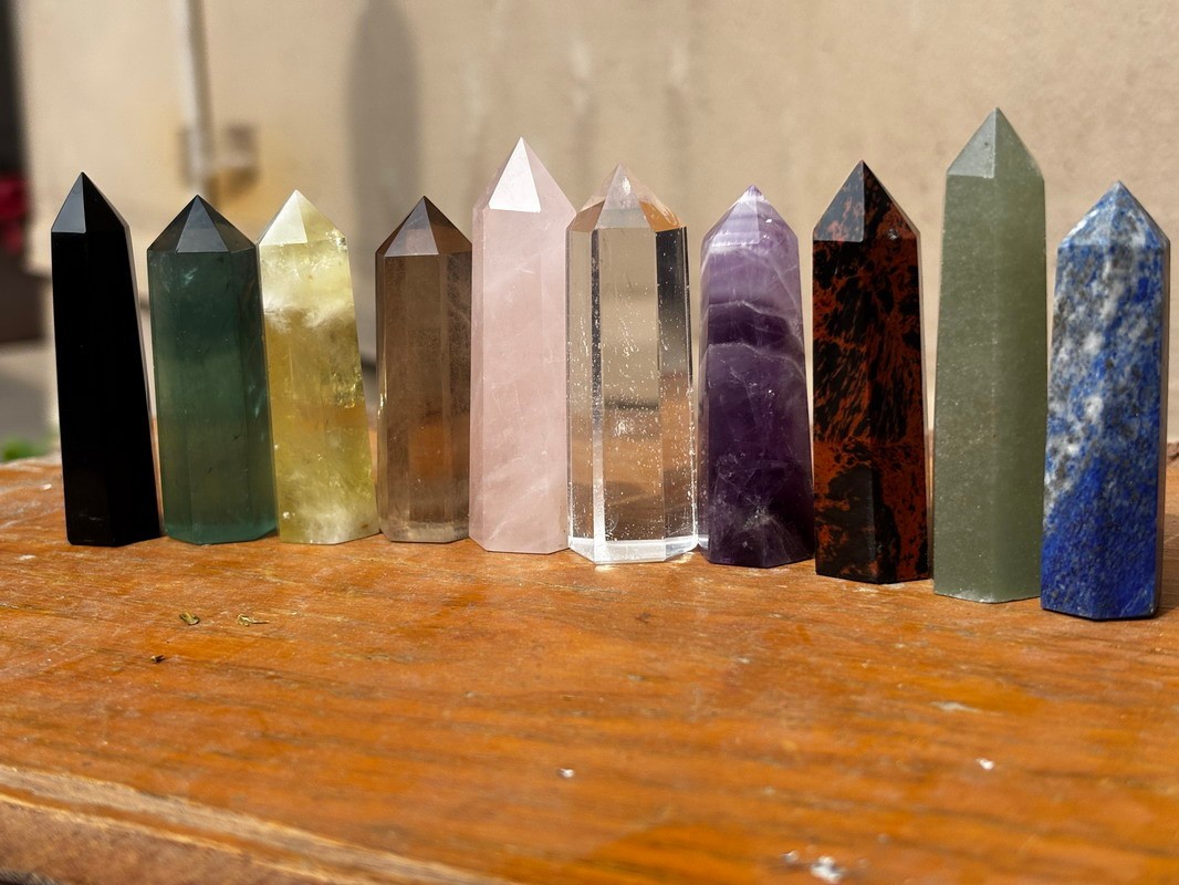 Set of 7 Chakra Healing Crystal Wands Point Faceted Prism Bars for Reiki Chakra