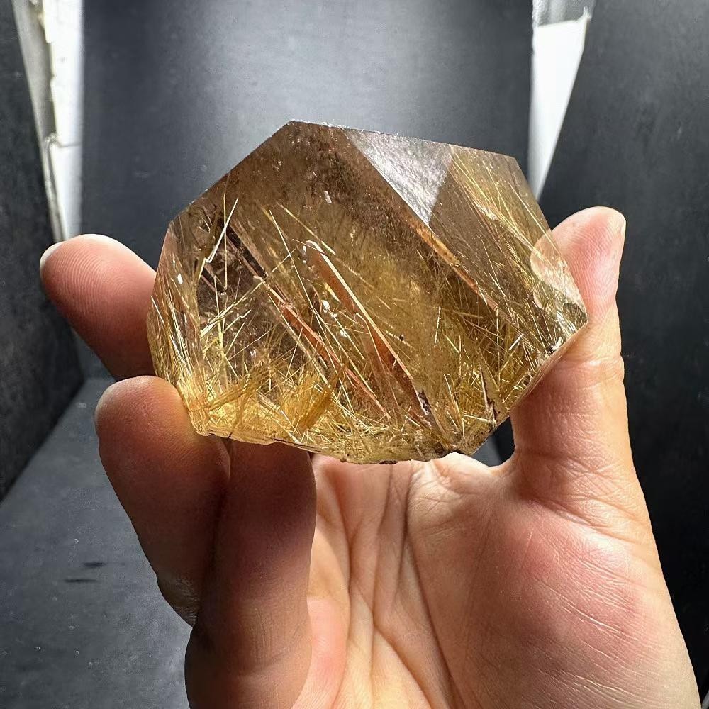 360g Natural Golden Rutilated Quartz Carved Freeform Crystal Reiki Decor