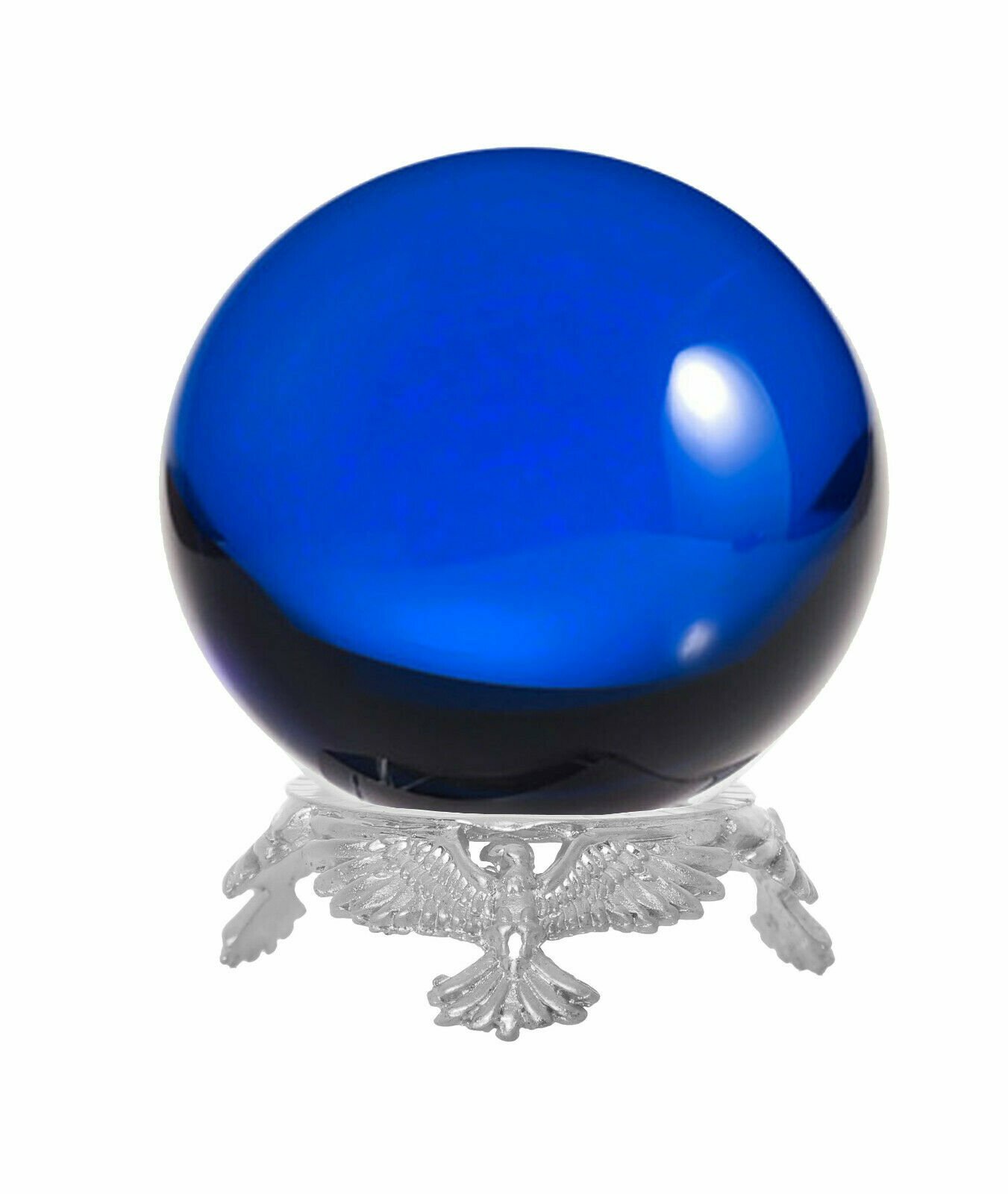 Crystal Ball Sphere for Feng Shui, Meditation, Decor, with Silver Eagle Stand