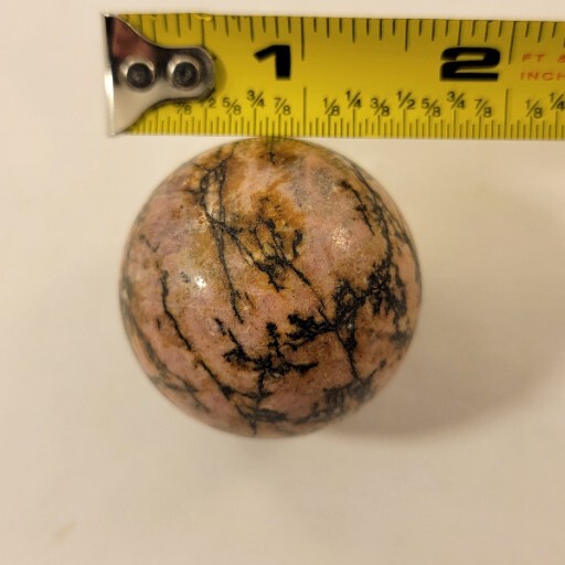 Rhodonite Sphere Polished Rock Pink Gemstone With Wooden Tripod Stand