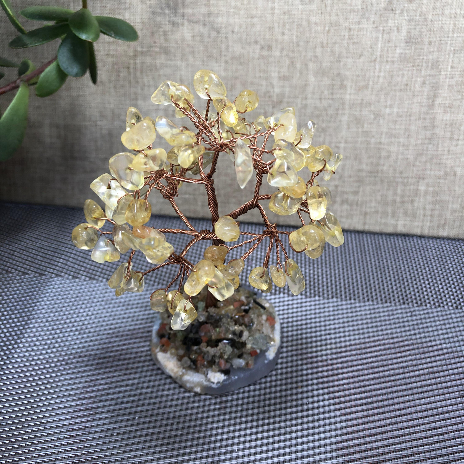 Natural beautiful Yellow crystal hand woven tree home decoration Love Gift 100mm