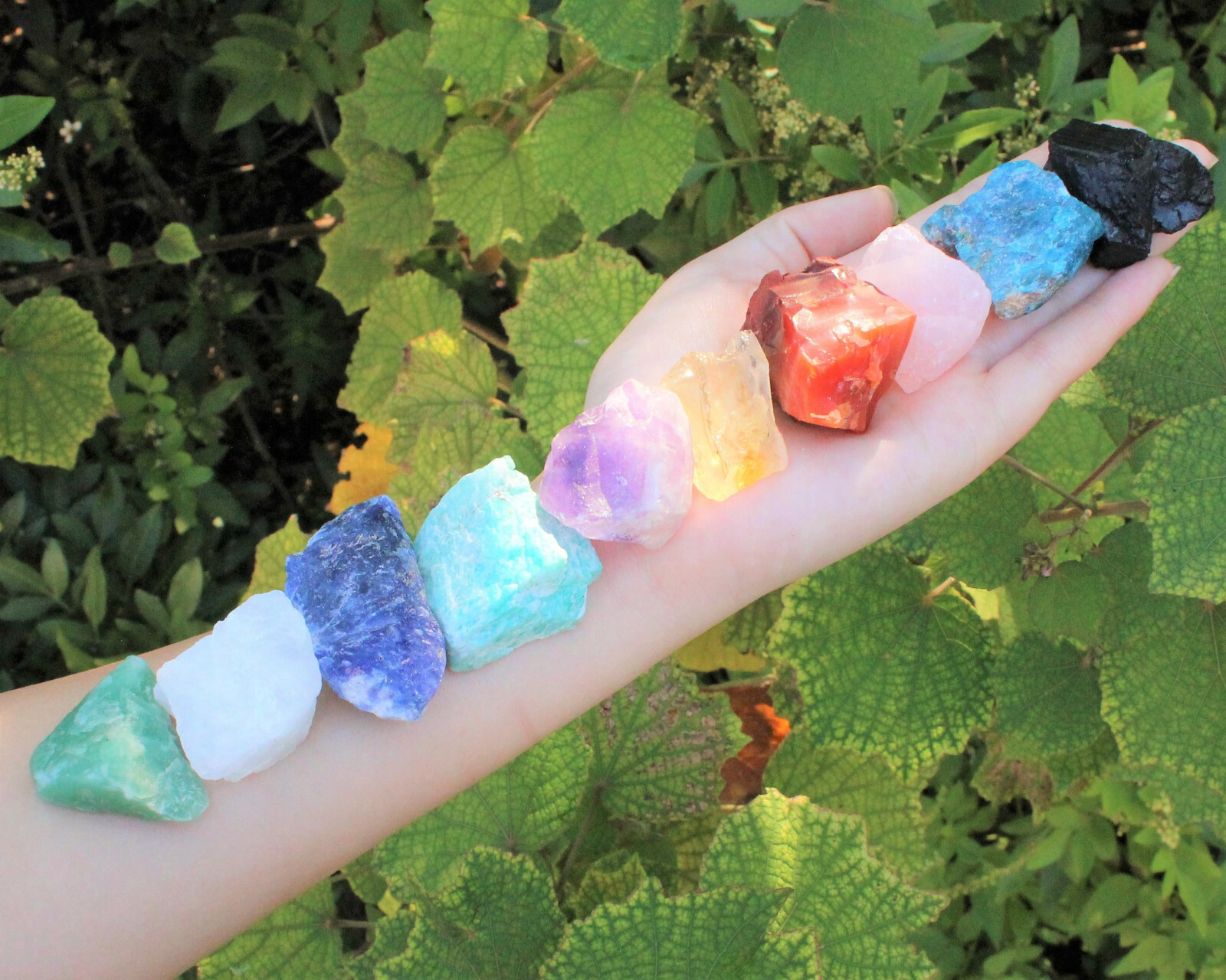 Beginners Crystal Kit 10 pcs in Velvet Pouch: Most Popular Rough Crystals LARGE