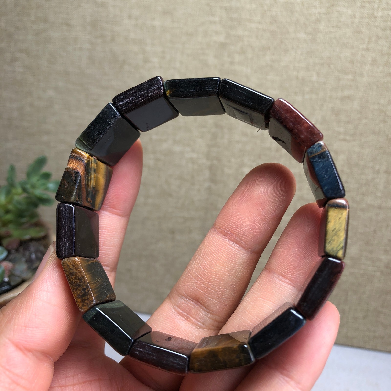 Natural Tiger’s Eye Stone Bracelet Brown Gemstone Stretch Bracelet Handmade 6157