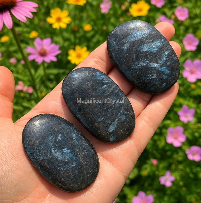 3PCS Arfvedsonite Palmstone Worry Stone Healing Crystal Meditation Reiki Gifts